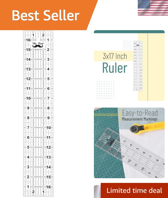 3 x 17 Inch Non-Slip Acrylic Quilting Ruler for Precision Sewing Projects
