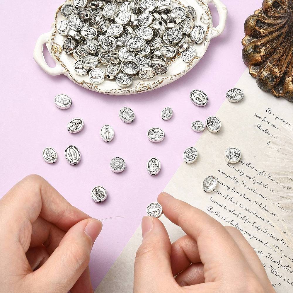 110pcs Metal Jesus Virgin Mary Holy Prayer Beads Tibetan Beads for DIY Craft