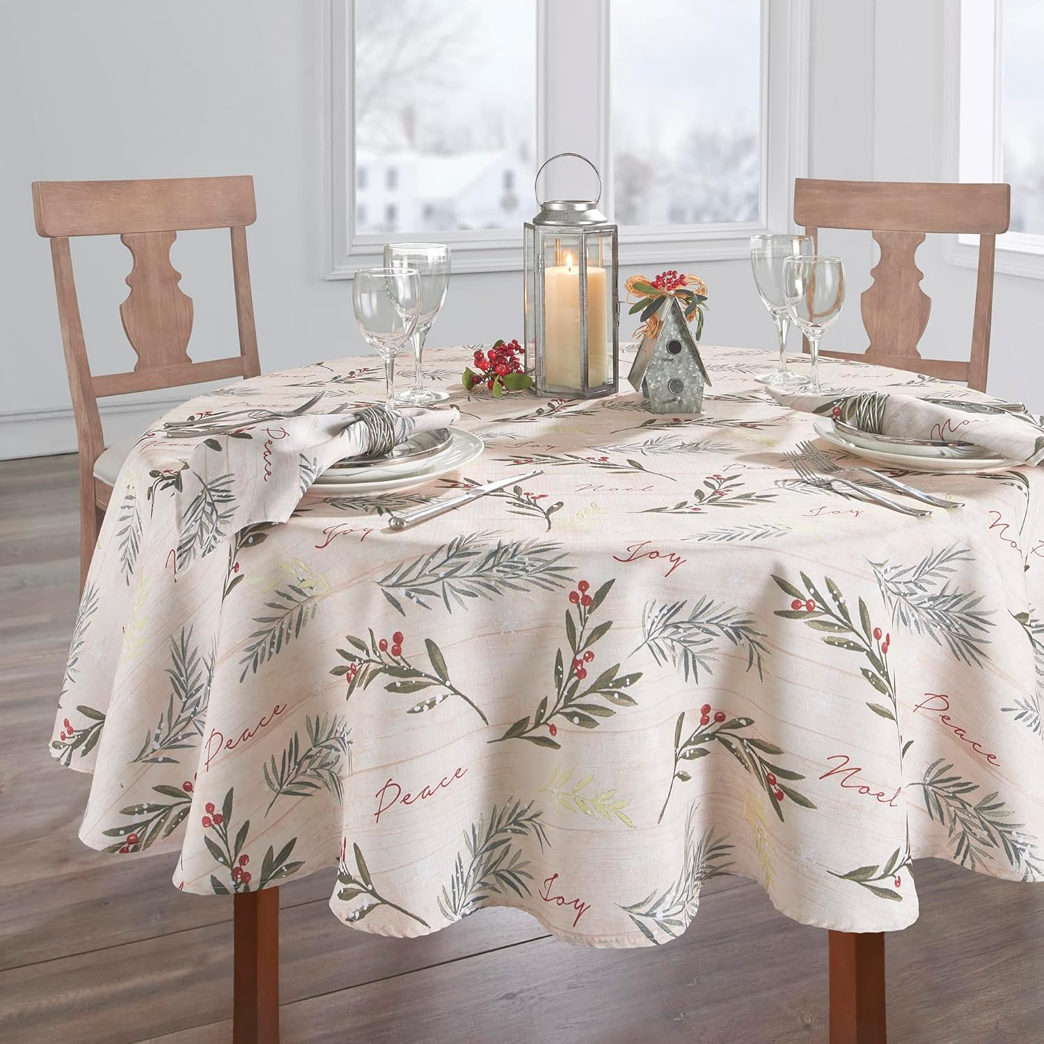 Elrene Home Fashions Holiday Tree Trimmings Wrinkle Resistant Fabric Christmas T