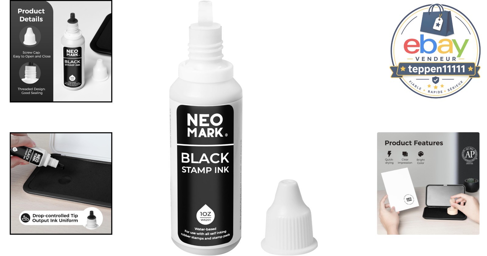 Black Stamp Ink, Quick-Drying Non-Toxic Refill Ink, 1oz Bottle