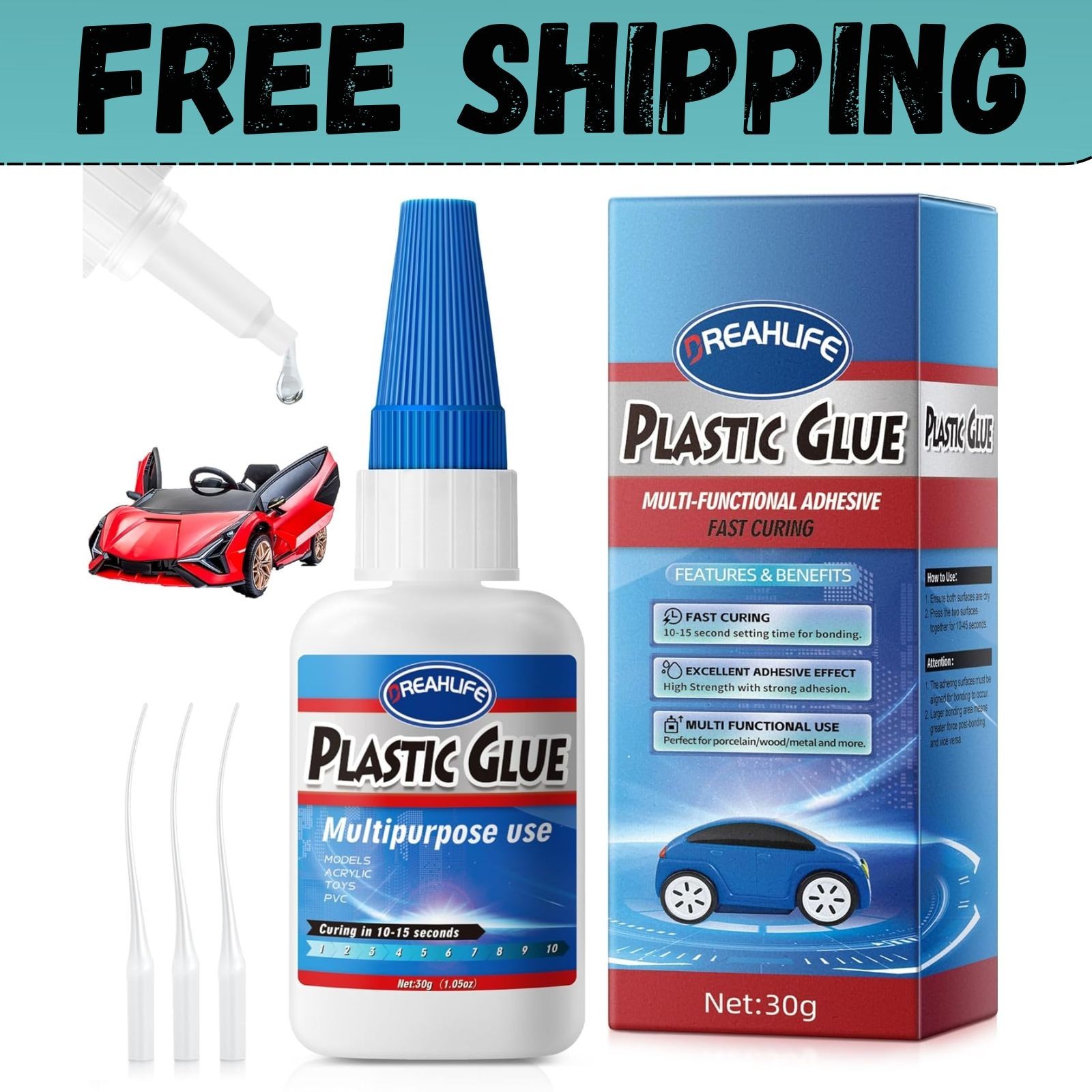 Super Glue for Plastic Repair, 30G Plastic Glue Strong Adhesive, Heavy Duty 👌