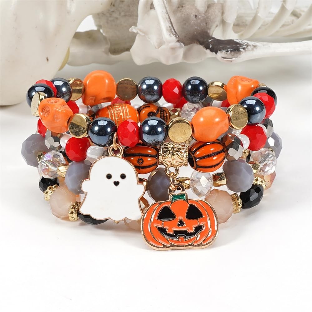 Halloween Bracelet Set Stack Spooky BOO Vinyl Disc Bead Artificial Crystal – 01