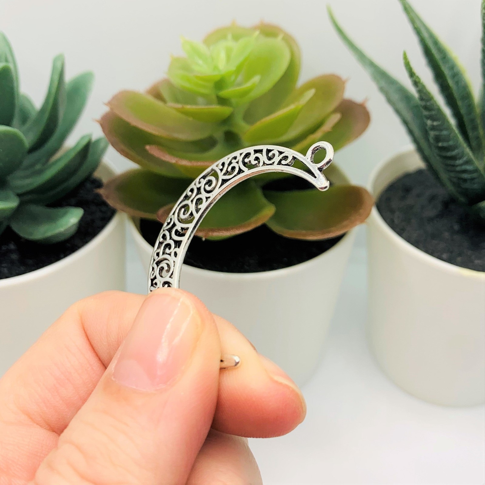 Antique Silver Crescent Scroll Moon Charms, 40x29mm – US Seller