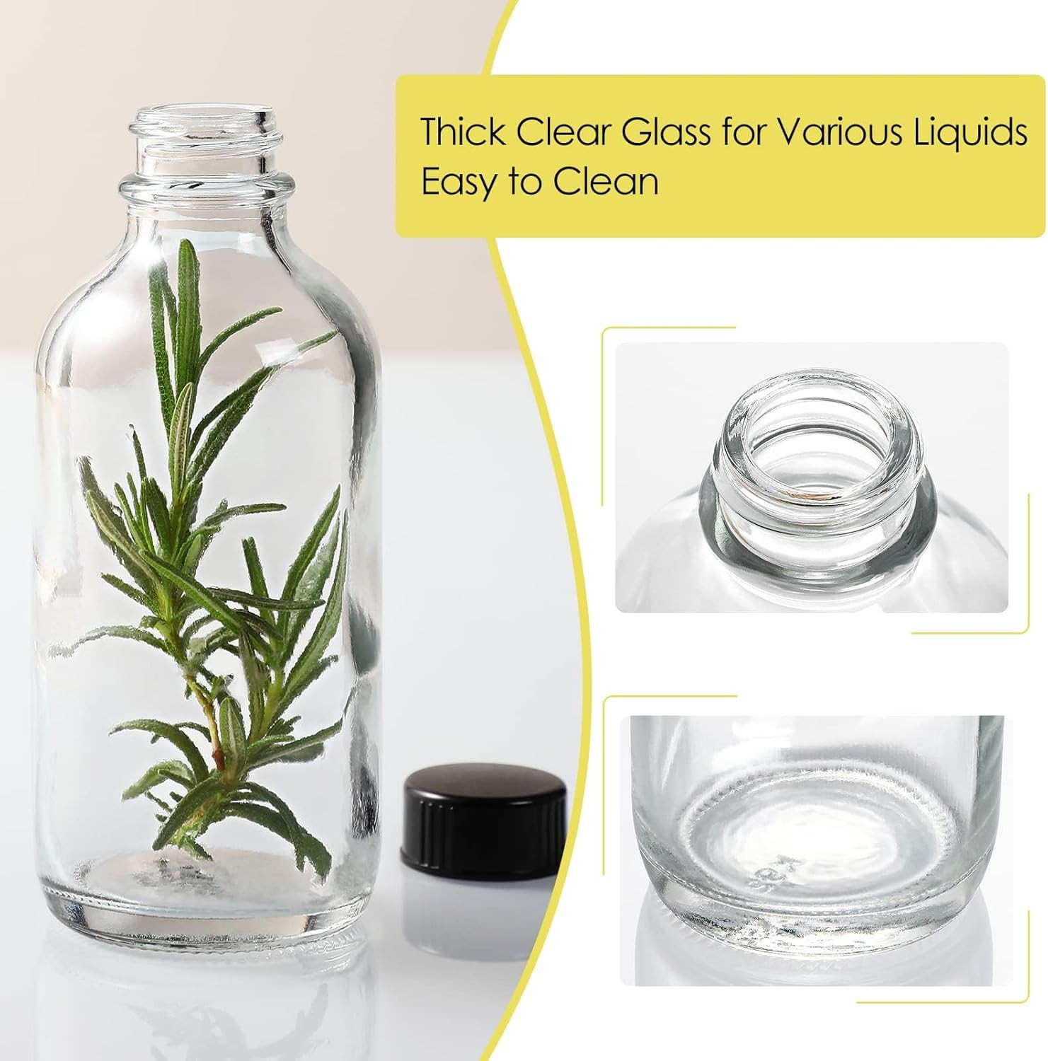 10 Pack, 4 Oz Small Clear Glass Bottles W/Lids & 3 Stainless Steel Funnel – 120M