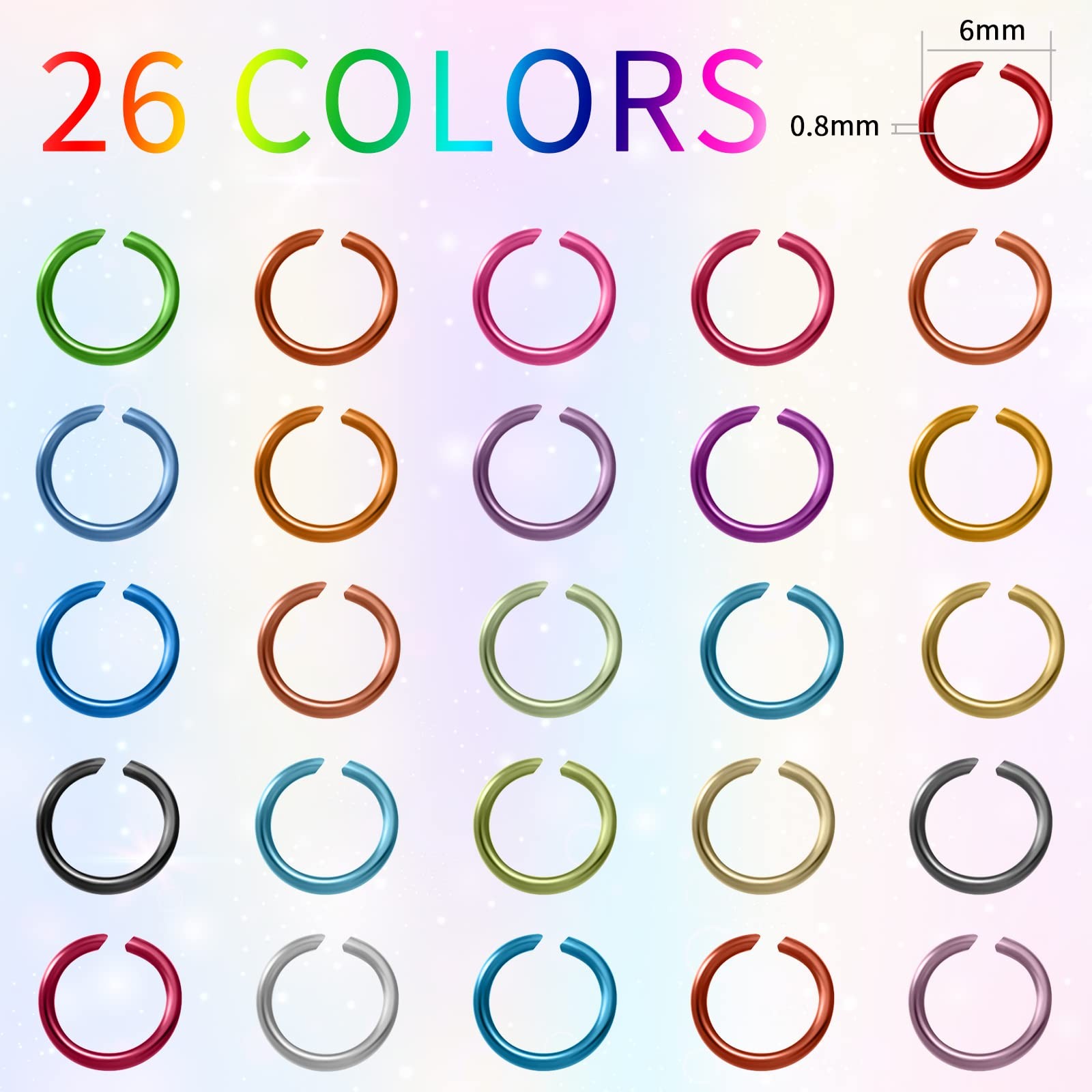 7800 Pieces Chainmail Jump Rings 26 Colors 6mm Open Aluminum Colored Yellow