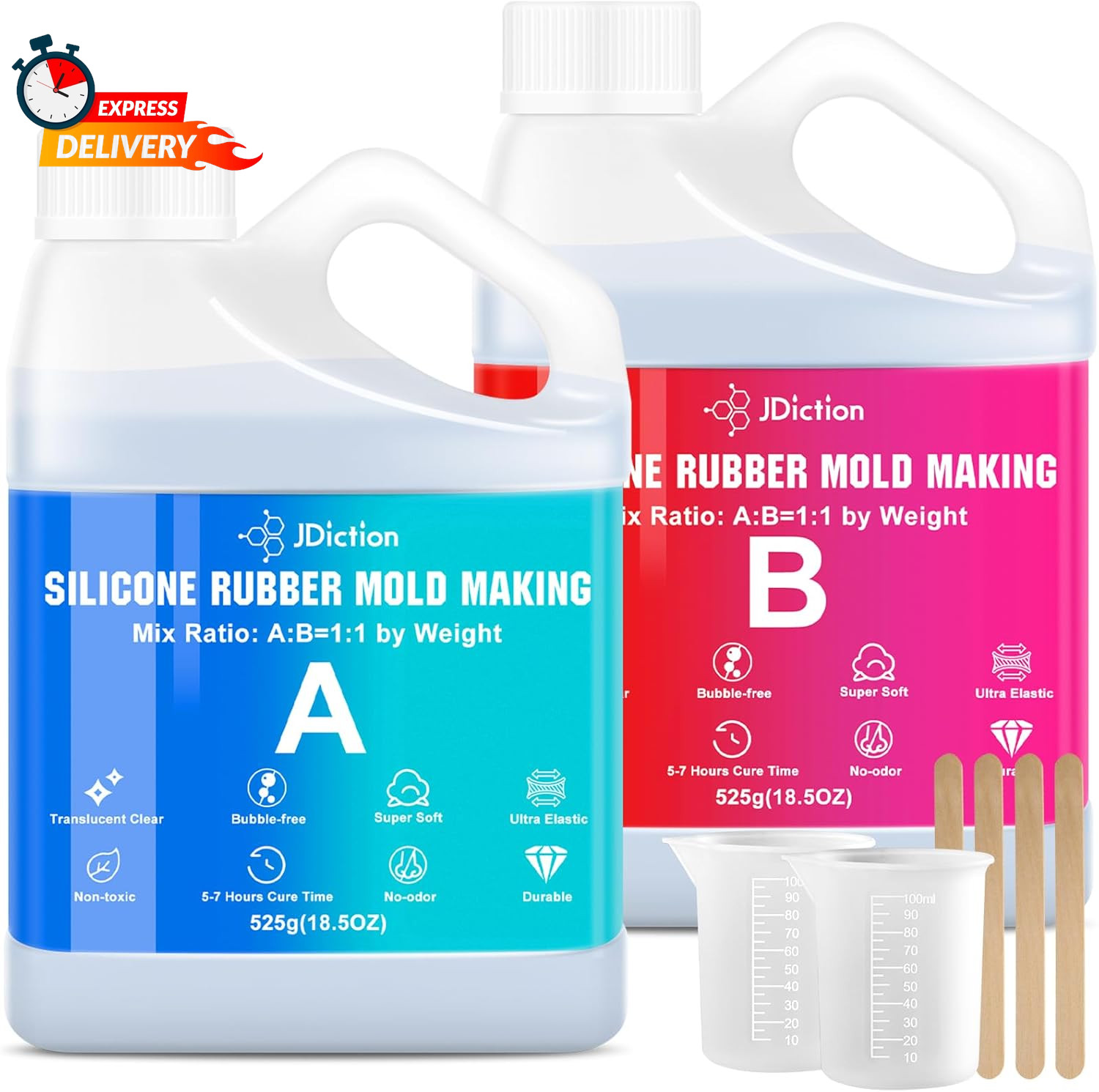 Jdiction Silicone Mold Making Kit, 2.32Lb(37Oz) Super Elastic Liquid Silicone Ru