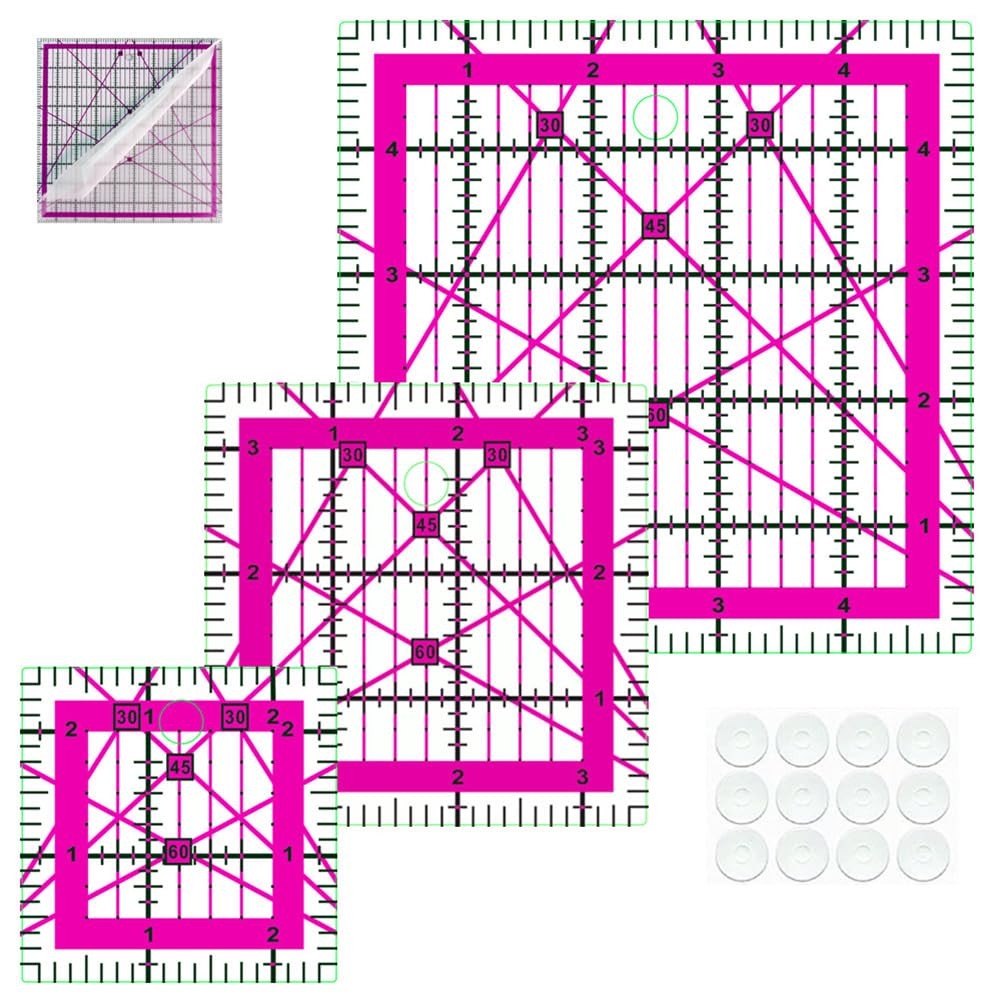 3pc Acrylic Quilting Square Ruler Set 2.5 3.5 5 Inch Clear Fabric Cutting Grid