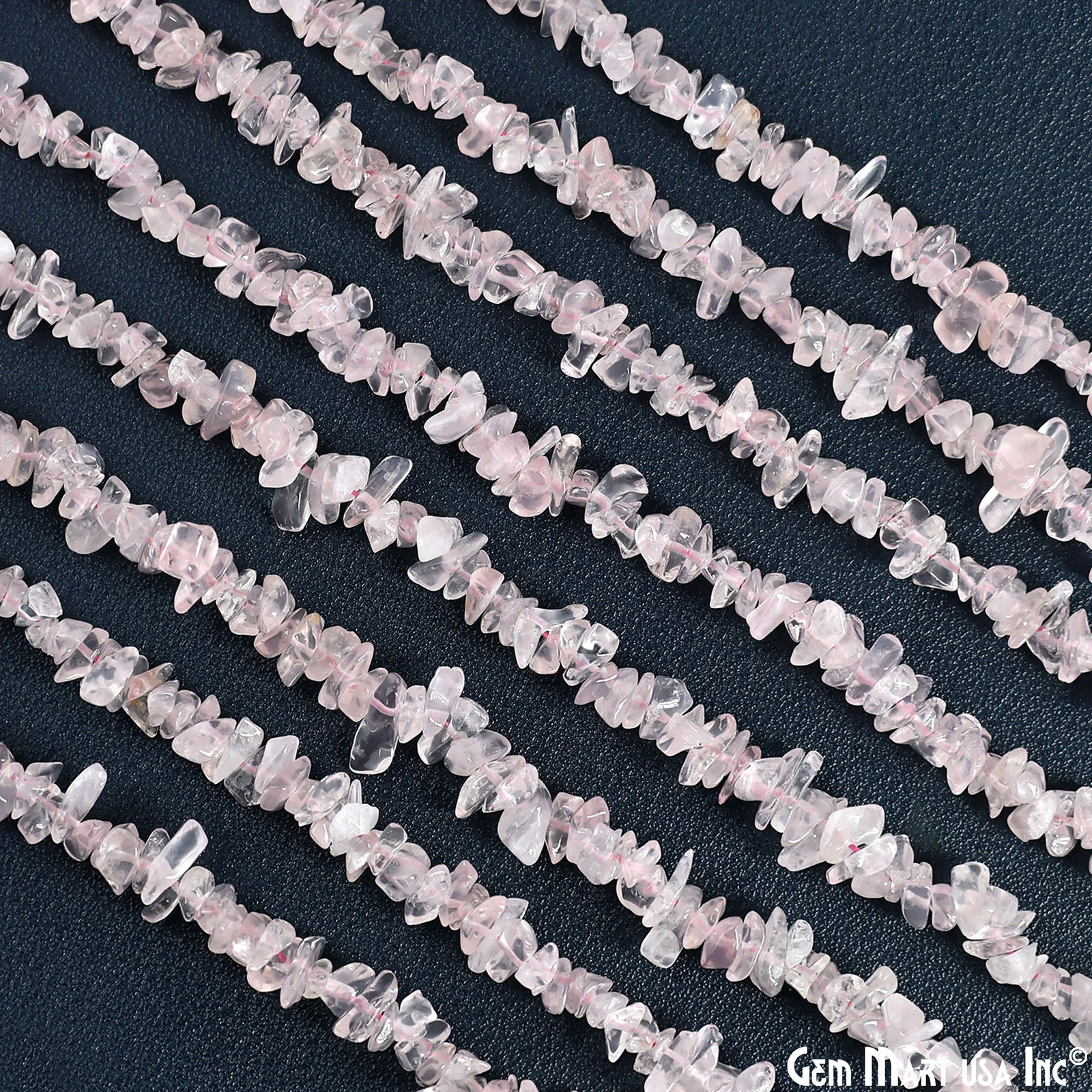 Rose Quartz Chip Beads, 100% Natural Gemtone Strand, Polished, 3-7mm, 34 Inch