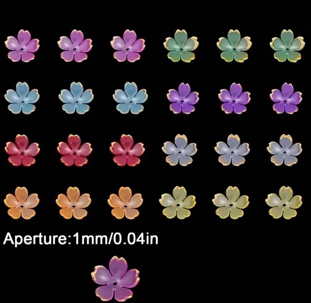50 Blossom Beads For Jewelry Making Diy Flower End Caps Mixed Colors Gold Edges.