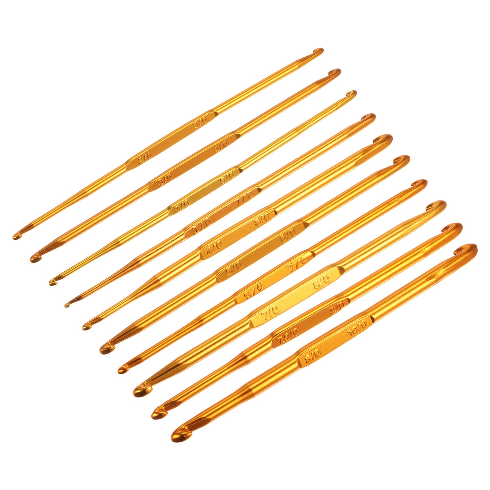 10Pcs Double End Crochet Hooks 2/0 to 10/0 Aluminum Golden Knitting Needles