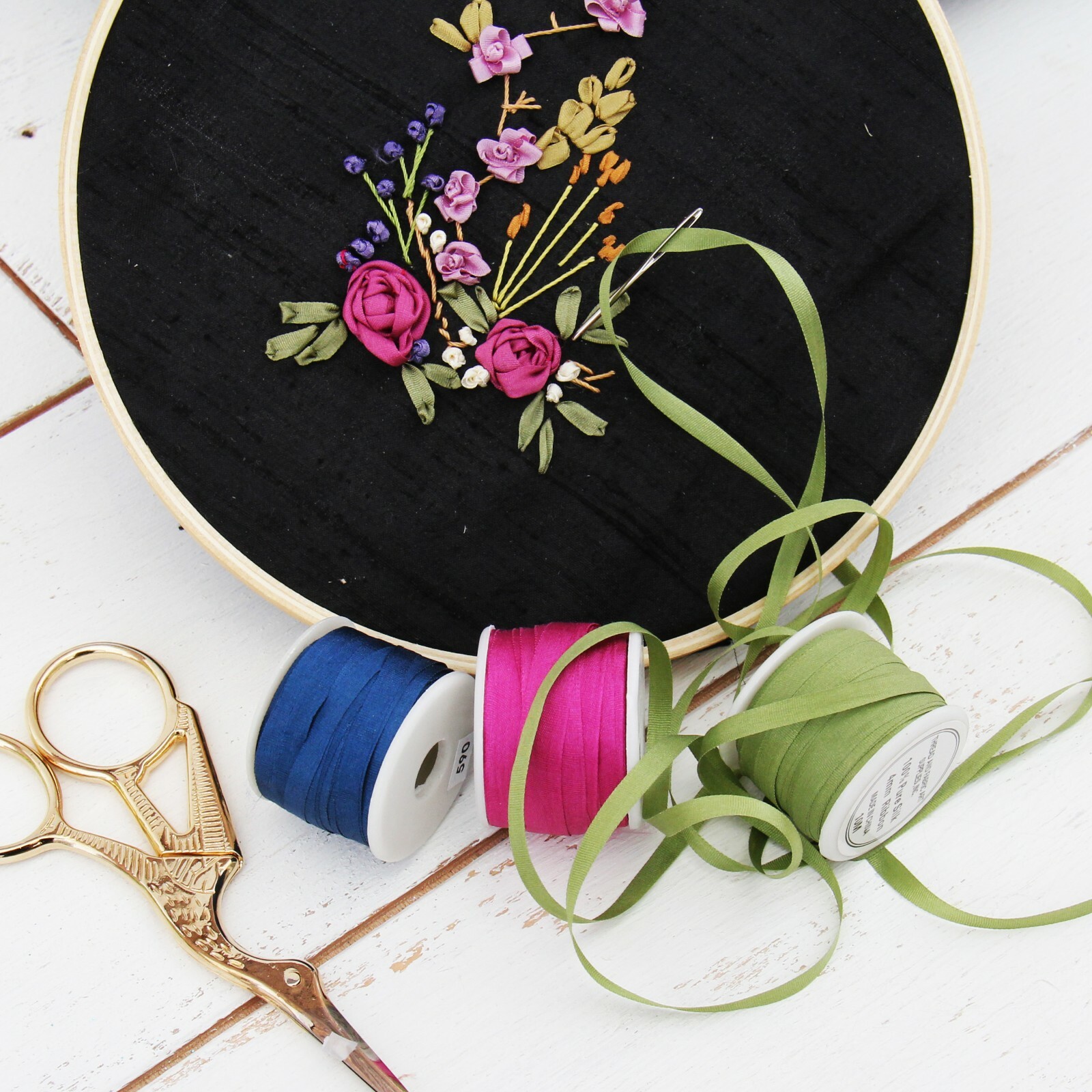 PURE SILK RIBBON 2MM, 4MM, 7MM – 50 COLORS – 3 WIDTHS – THREADART