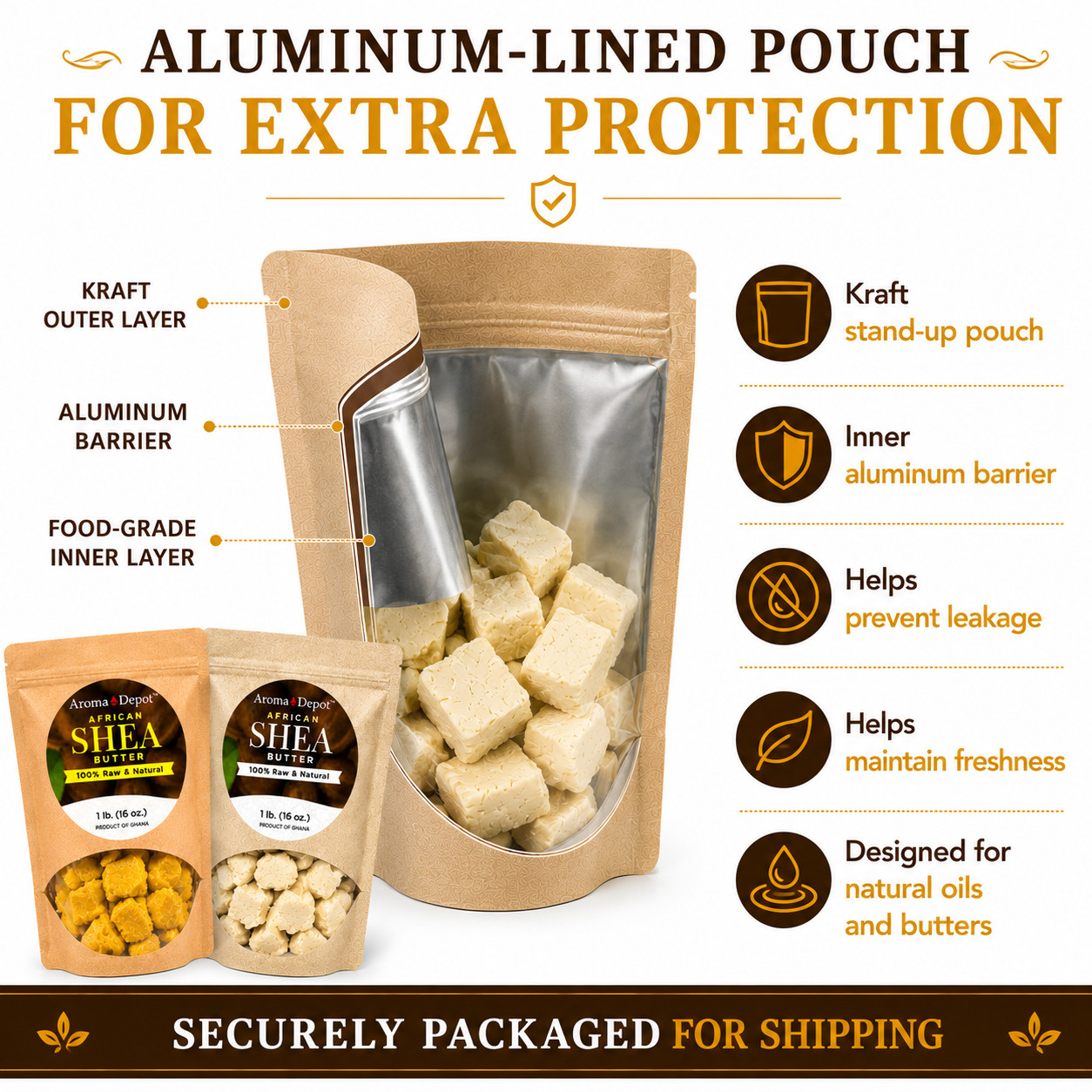 Raw African Shea Butter 1lb 100% Pure Natural Raw Organic Unrefined YELLOW POUCH