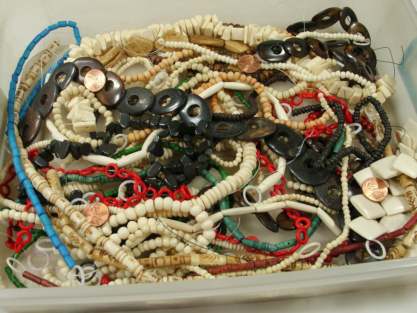 2 Pounds Assorted Shapes and Sizes India Water Buffalo Bone Beads Bulk (KRD-3) ⭐