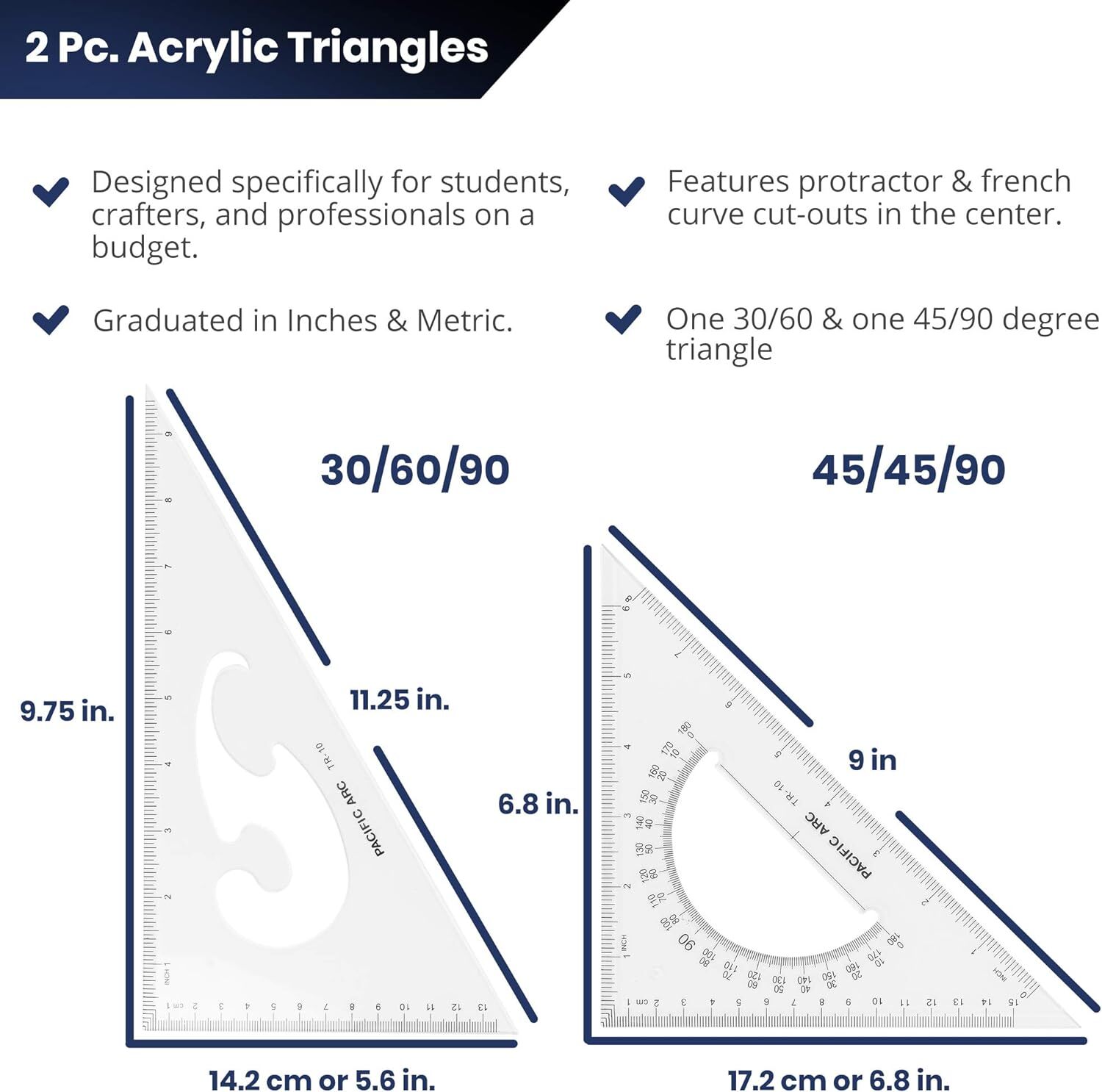 Pacific Arc Triangle Set 10 Inch 30/60 & 45/90 TR10W