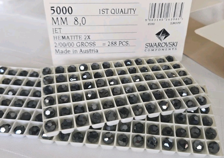 24pcs #5000 Genuine Swarovski Crystal 8mm Round Beads Jet Black Hematite 2X AB