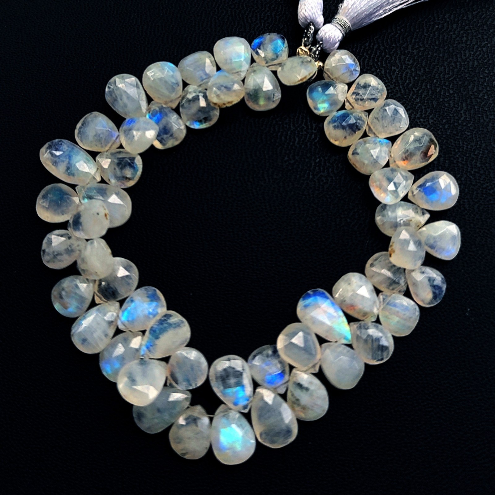 Natural Rainbow Fire Moonstone 9×7 to 10×7 mm Faceted Pear Shape Beads 8″ Strand