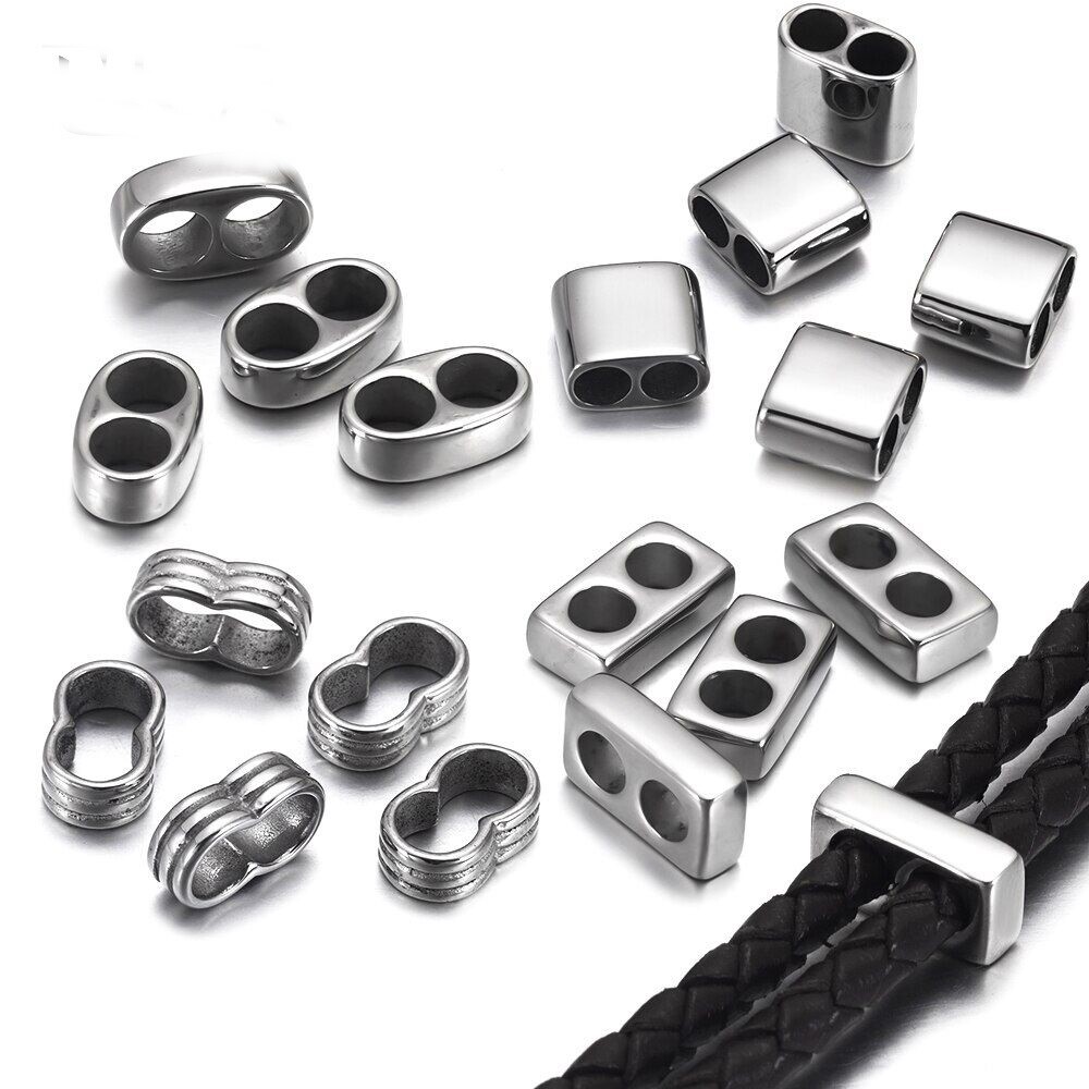 10pcs Double Hole Beads Leather Bracelet Two Hole Spacers Metal Bead DIY Jewelry