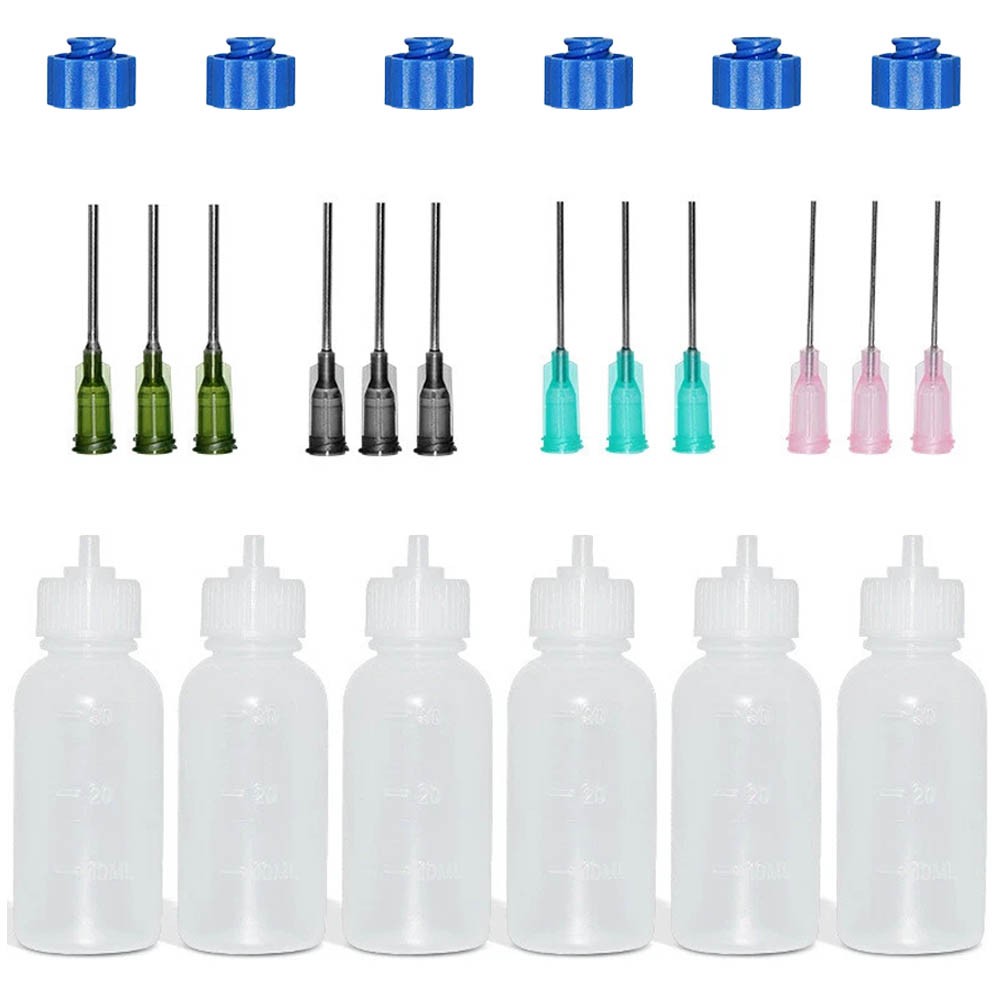 6Pc 30ml Clear Precision Applicator Bottle ,12Pcs Needle Tip, Squeeze Bottle USA