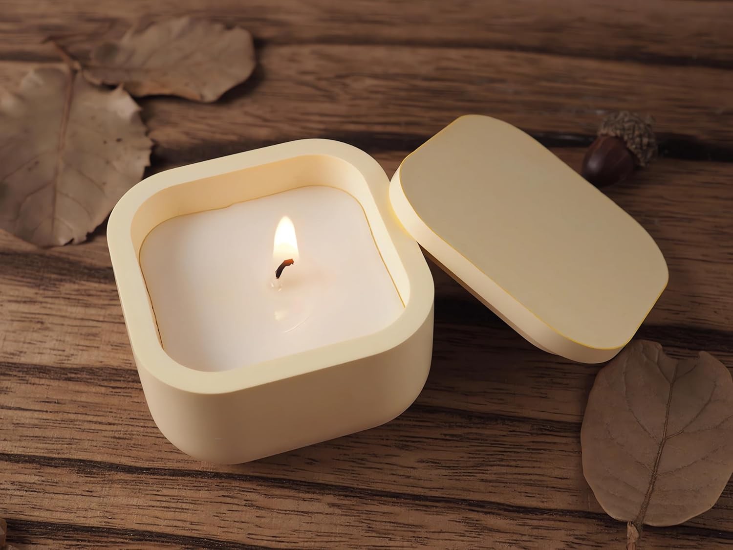 2 Pack round Square Storage Jar Mold with Lids for Home Decor, Candle Holder Mol