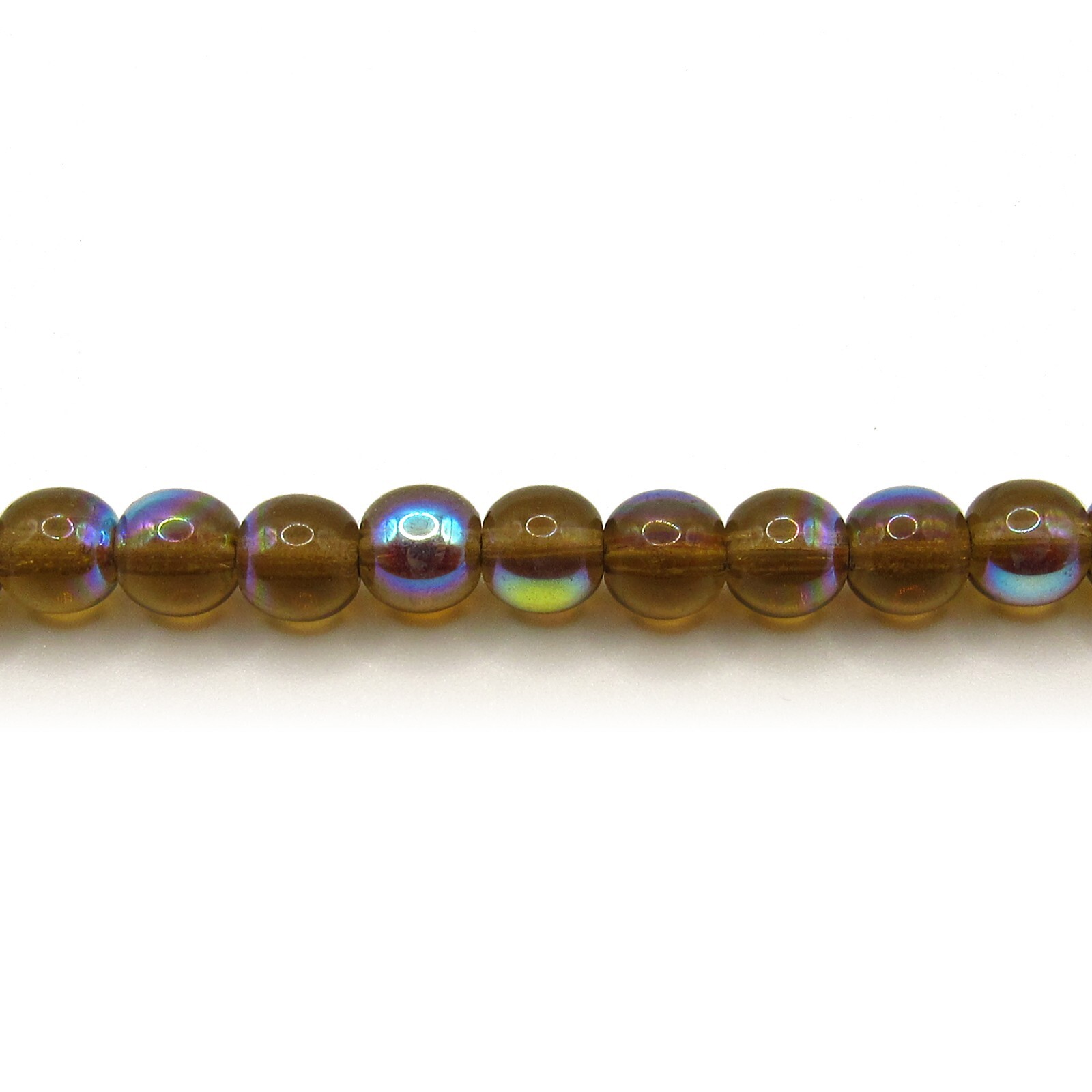 Smoke Topaz Brown AB – 50 6mm Round Czech Glass Pressed Druk Beads
