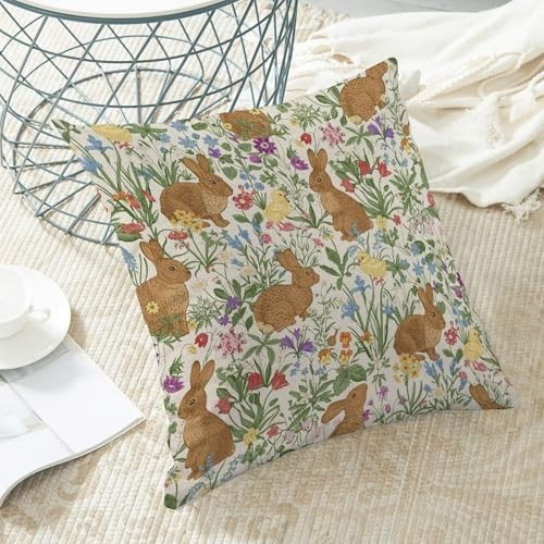 Vintage Easter Pillow Covers 18×18 Inch 18″ x 18″ (Pack of 1) Spring Rabbit