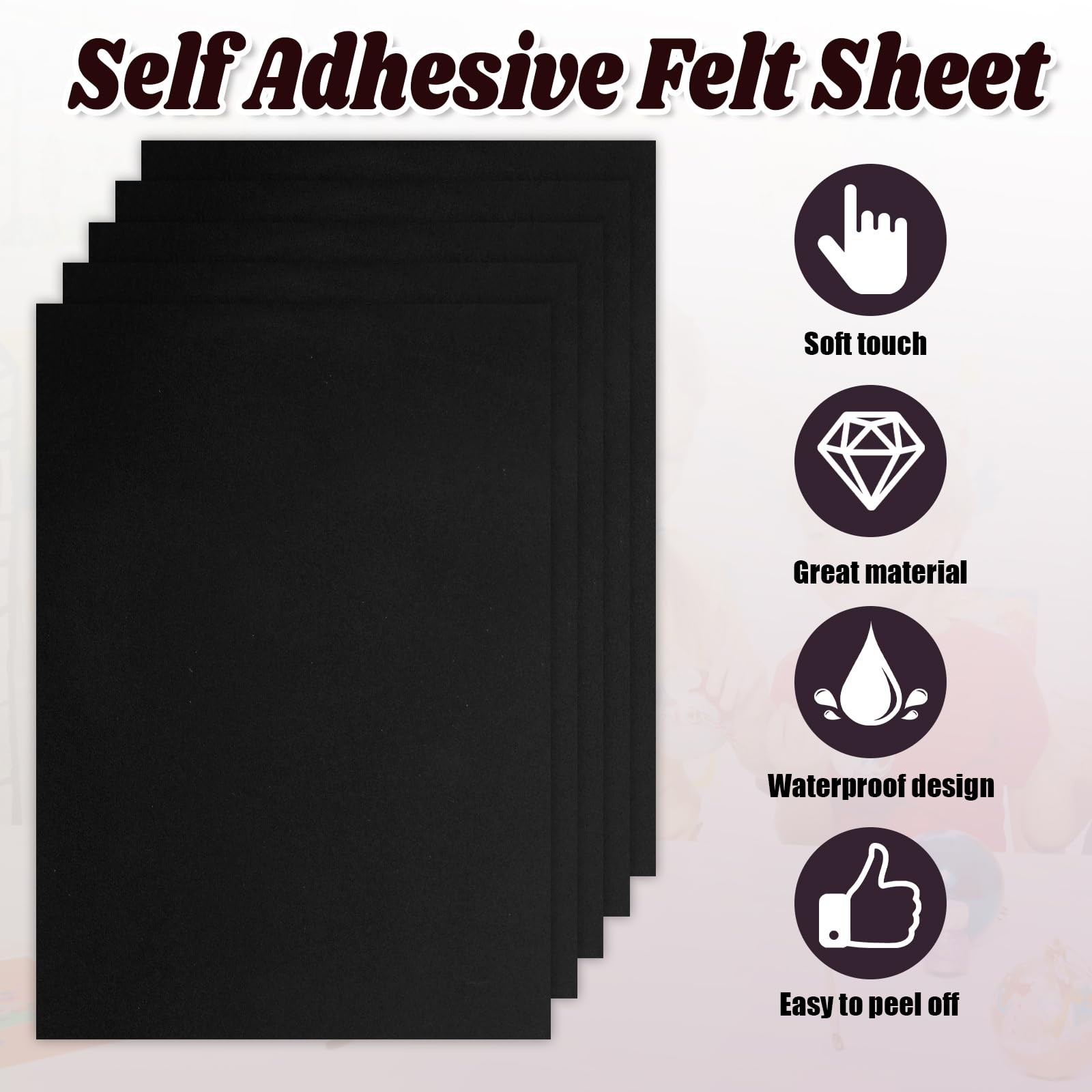 Biaungdo 6 Pcs Self Adhesive Felt Sheets, Black Felt Sheet with Adhesive Back…