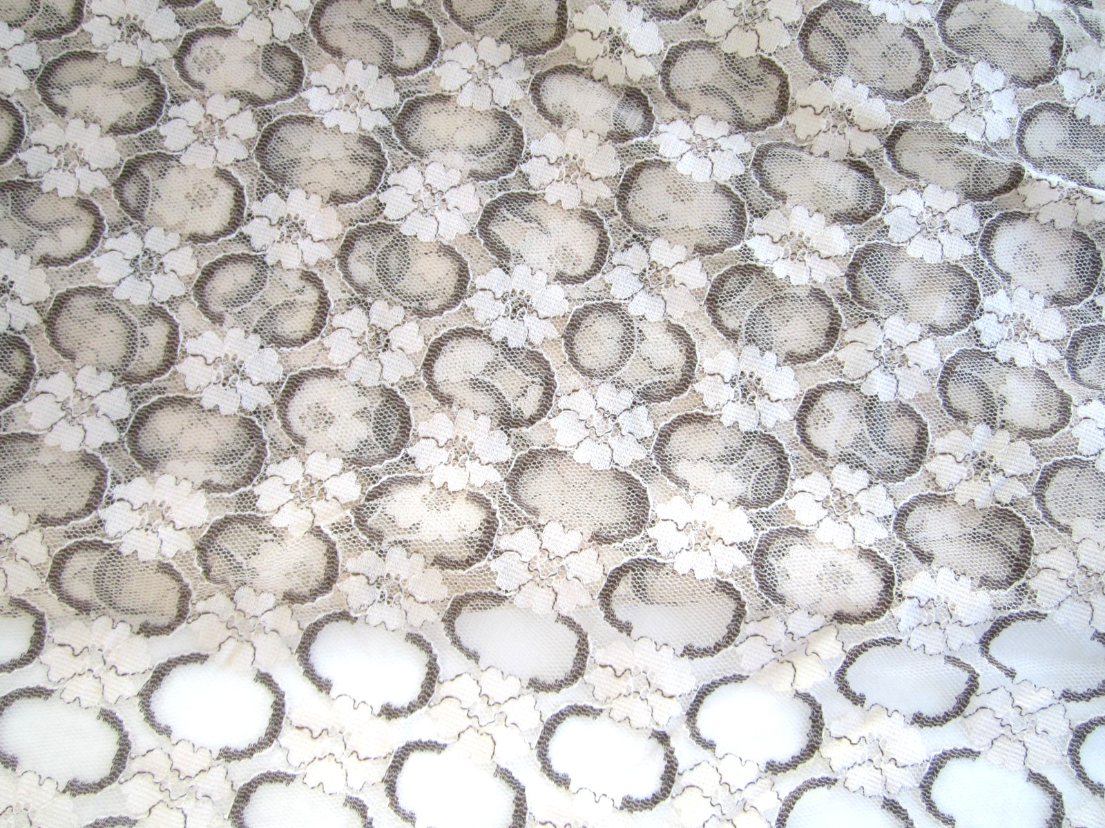 Vintage Lace Fabric Brown & Beige Sheer 39″ x 40″ Floral Lingerie