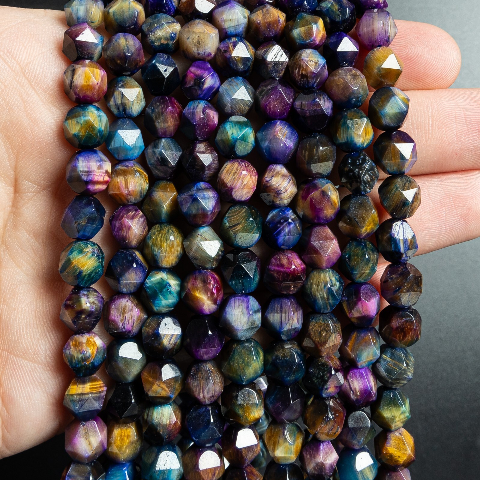 7-8MM Genuine Natural Galaxy Tiger Eye Beads Grade AA Round Loose Beads 15″