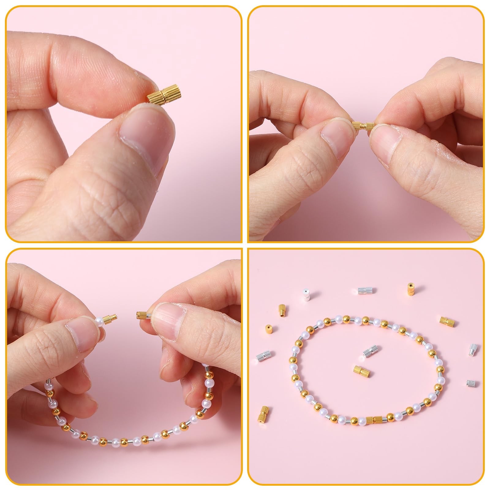 100 Pcs Barrel Screw Clasps Jewelry End Tip Caps Brass Gold, Silver