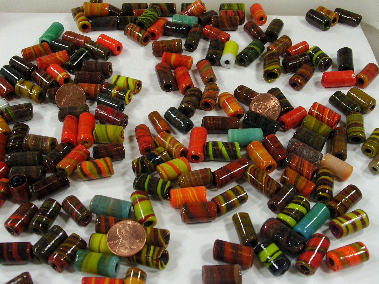 2 Pounds Multicolor India Handmade Assorted Sizes Tube Glass Beads Lot (PJM-8)⭐