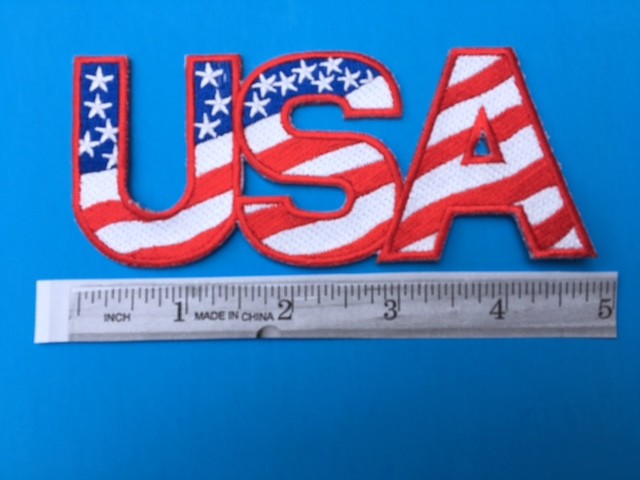 USA LETTERS AMERICAN FLAG EMBROIDERED PATCH IRON SEW-ON (5″x 2″)- HIGH QUALITY!!