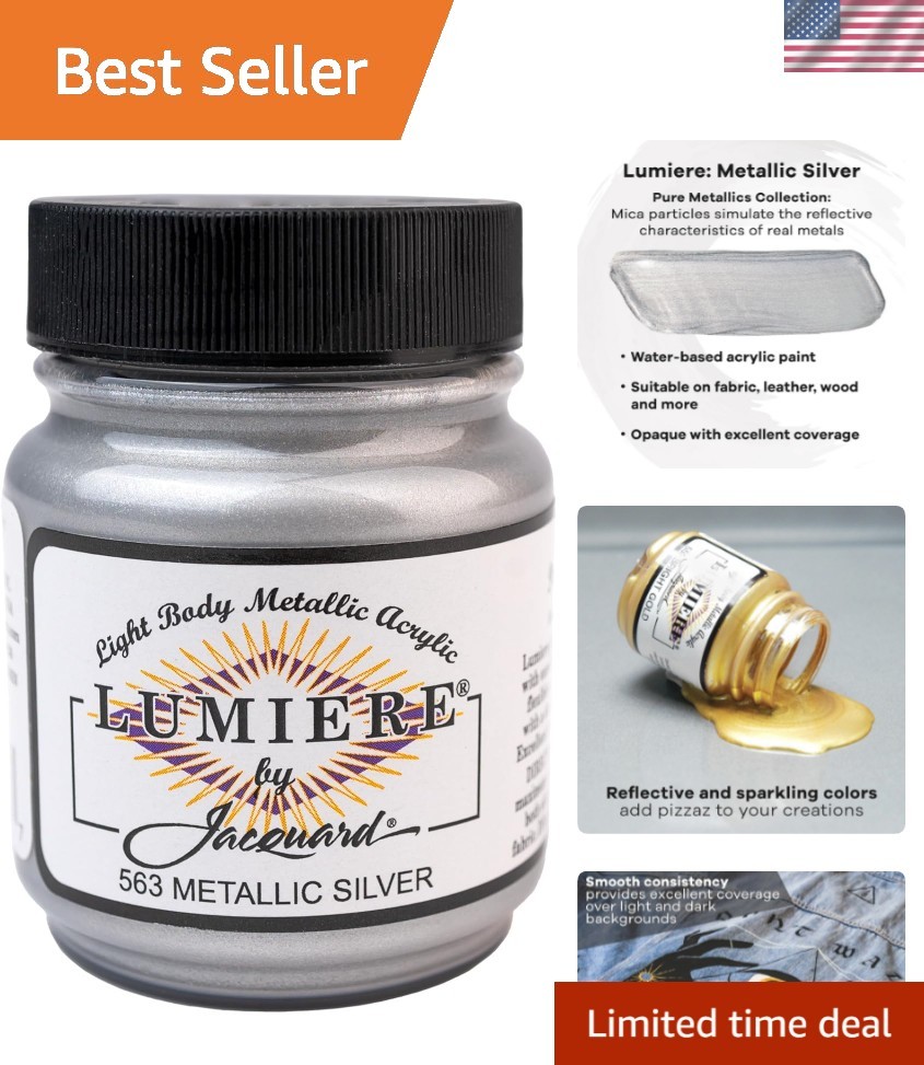 Lumiere 2.25oz Fabric Paint Metallic Silver – Metallic Paint for Fabric, Leat…