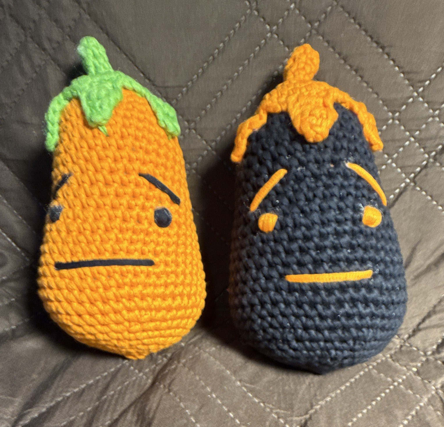 Handmade Crocheted Amigurumi Eggplant & Carrot Plush Set of 2