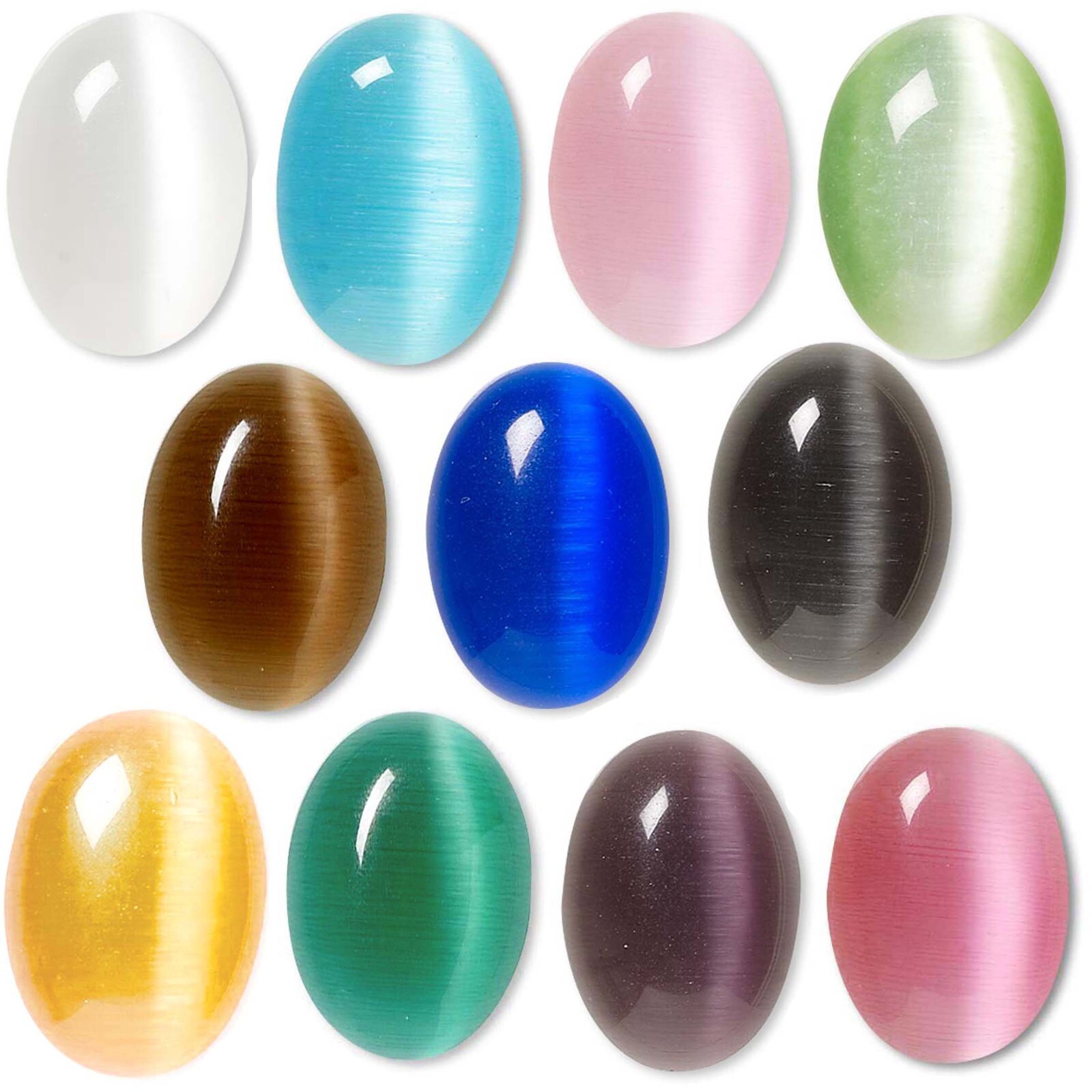 12 Grade A Glass Cat’s Eye 14mm x 10mm Oval Flat Back Cabochon Embellishments