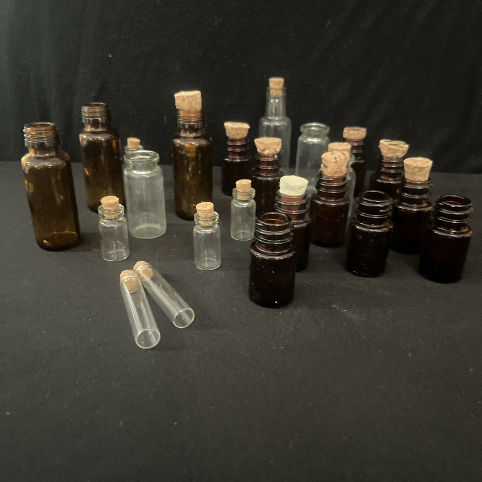 Bulk Lot 24 Mini Glass Bottles Vials Cork Top Apothecary Amber Clear Craft DIY