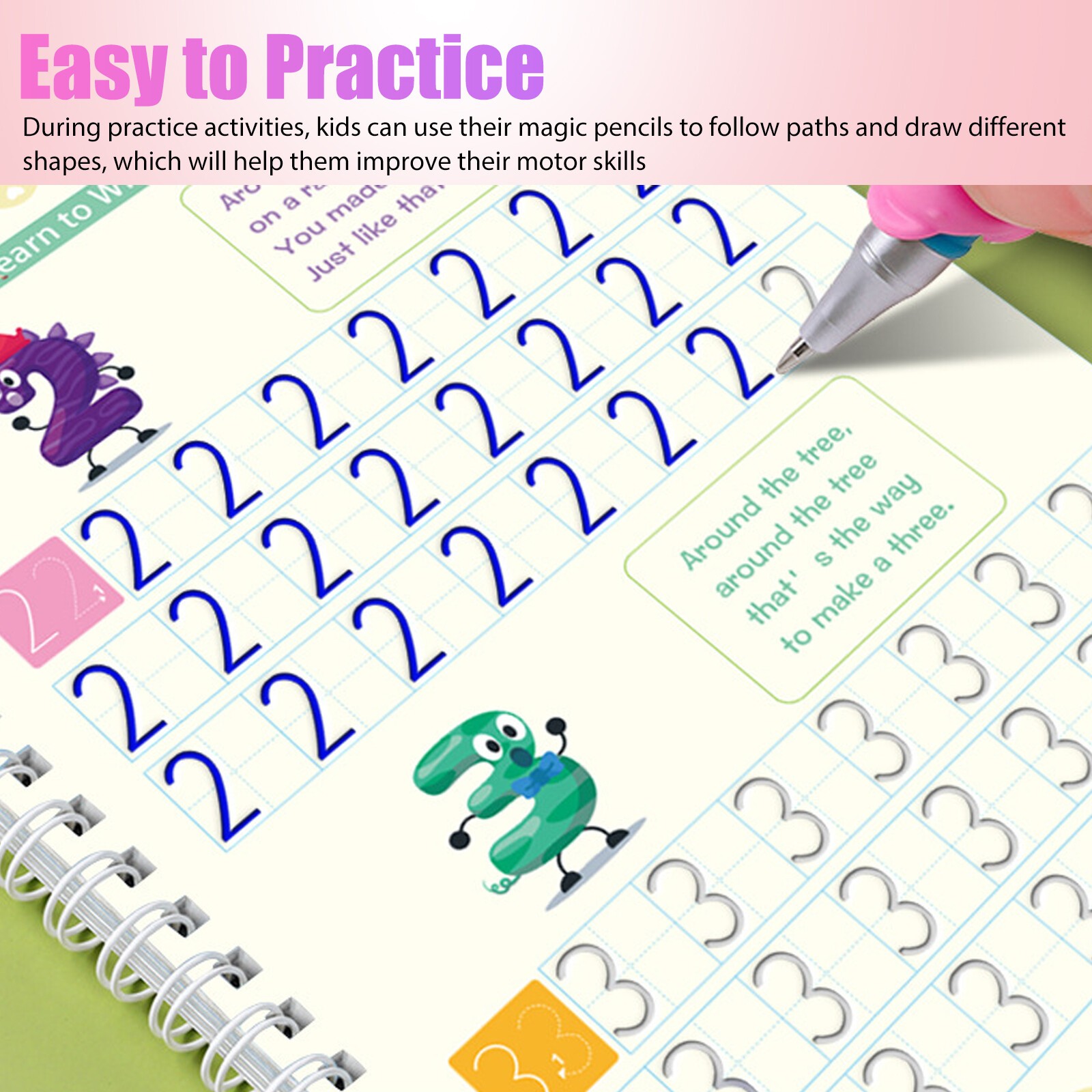 4 Magic Grooved Writing Practice for Kids Ages 3-8, Reusable Grooved Handwriting