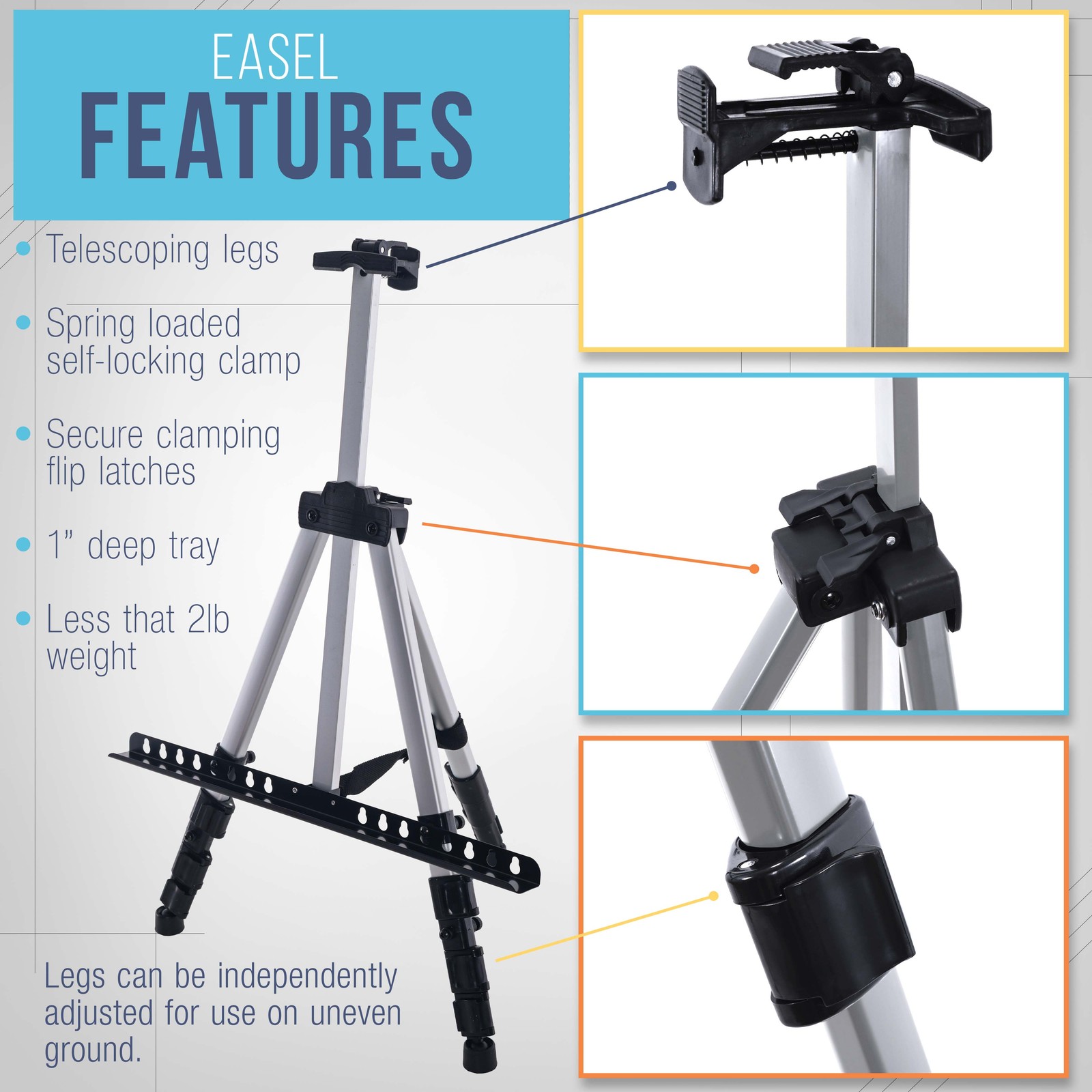 66″ Silver Aluminum Adjustable Artist Field Display Easel Tripod Stand, Tabletop
