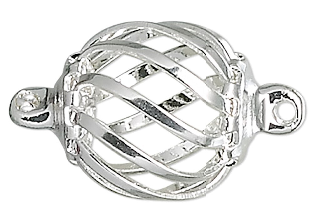 25 Silver Plated Steel & Brass 12x11mm Swirled Oval Cage Bead Connectors