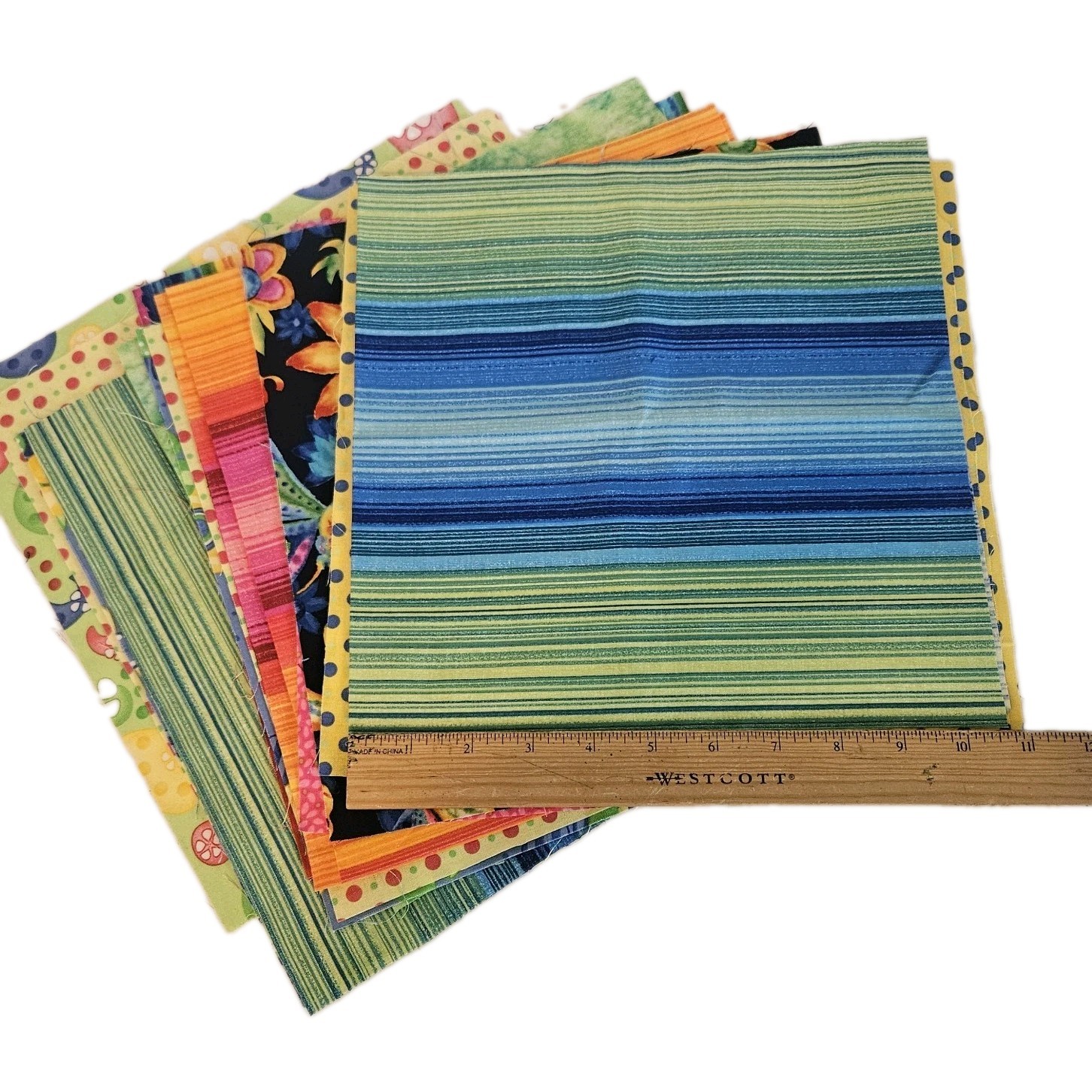 65 VTG Modern Improv Abstract Cotton Quilt Blocks & Pieces Bright Colors 11×11