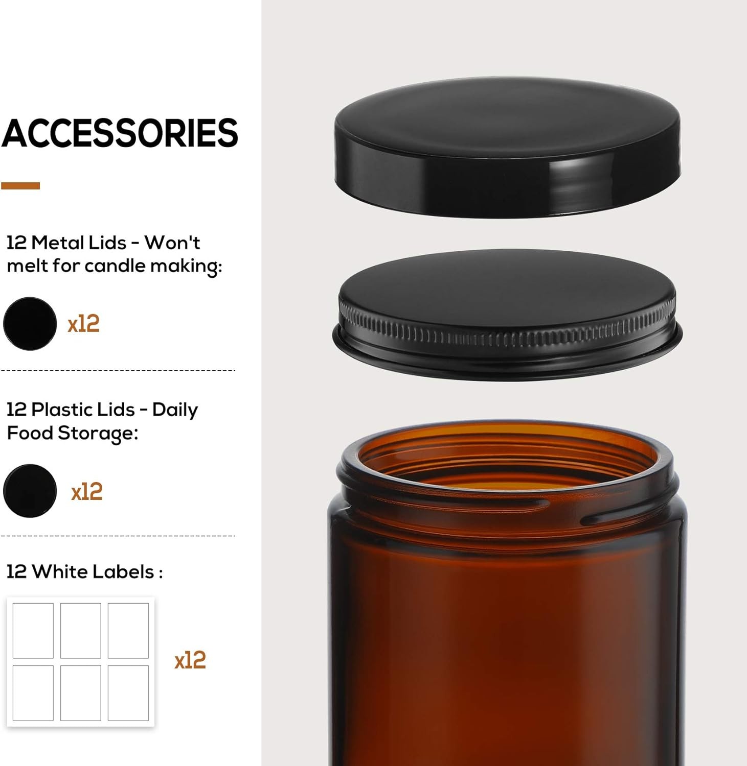 12 Pack, 8 OZ Dark Amber Candle Jars for Making Candle – Thick Glass Jars