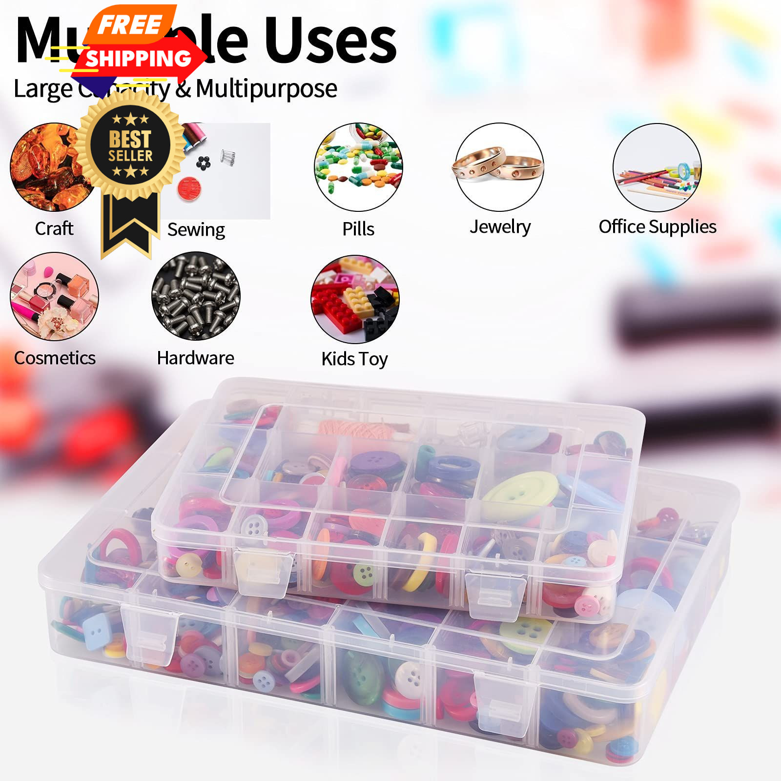Exptolii 18 Grids Plastic Organizer Box with 1x 18 Grids, multi-color