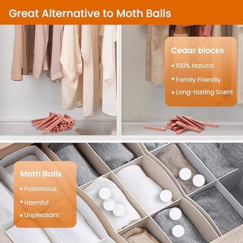 Cedar Blocks for Clothes Storage, 50Pcs Cedar Sticks, Aromatic Red Cedar