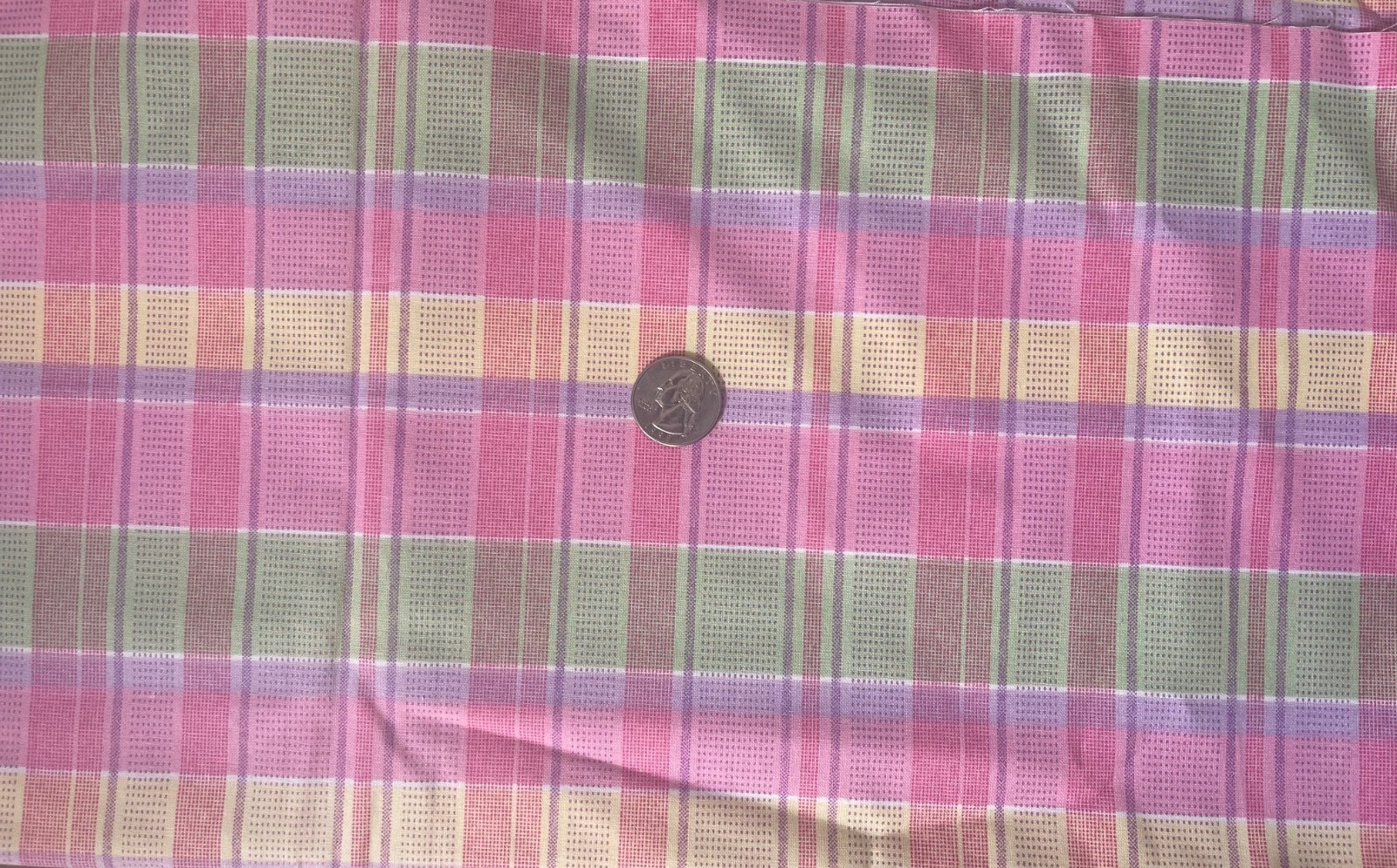 PASTEL PINK YELLOW GREEN PURPLE PLAID Fabric 100% Cotton Material SOLD BTHY