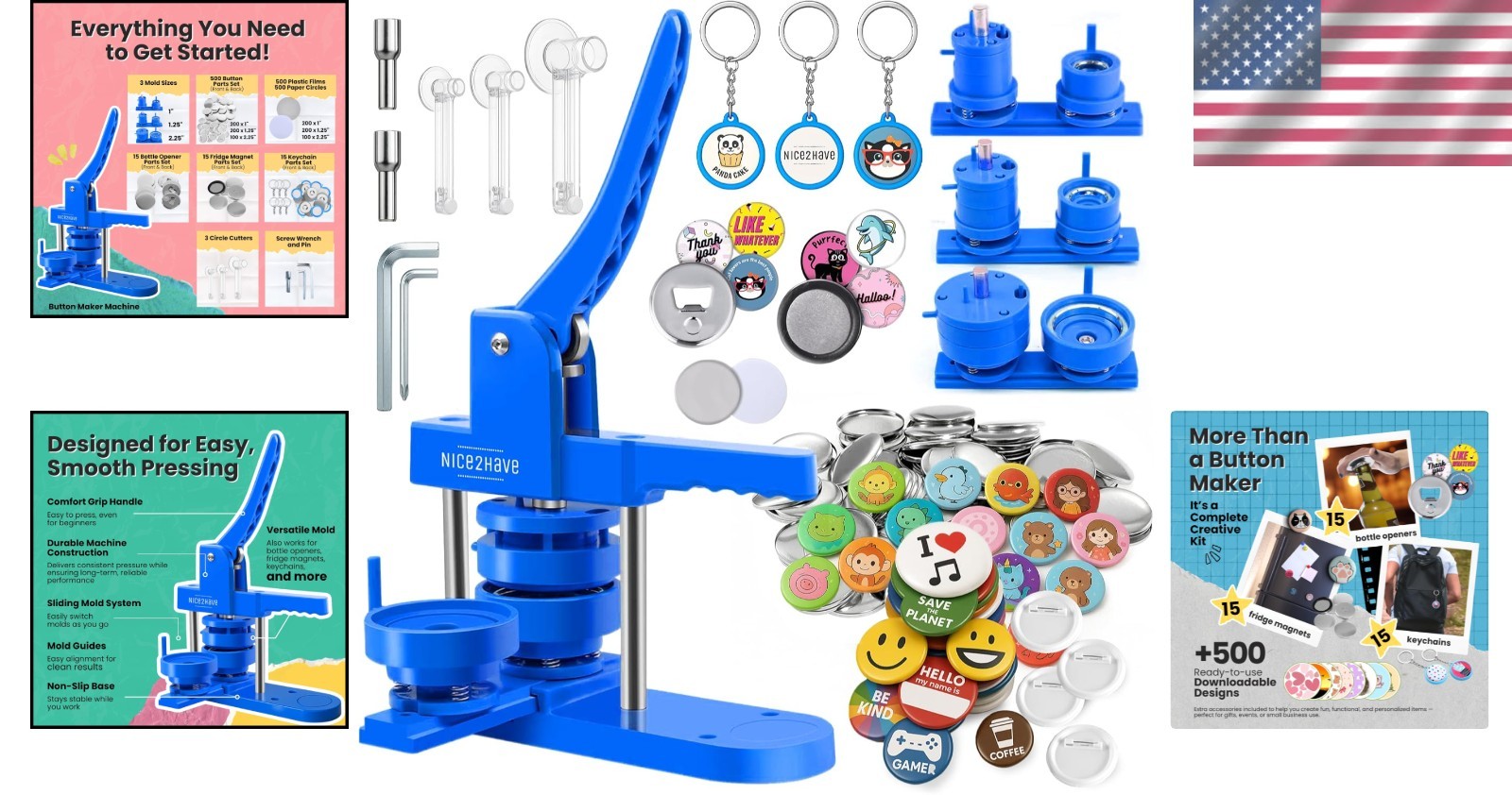All-in-One Button Maker Machine with Magnets & Custom Designs – Fun for All Ages