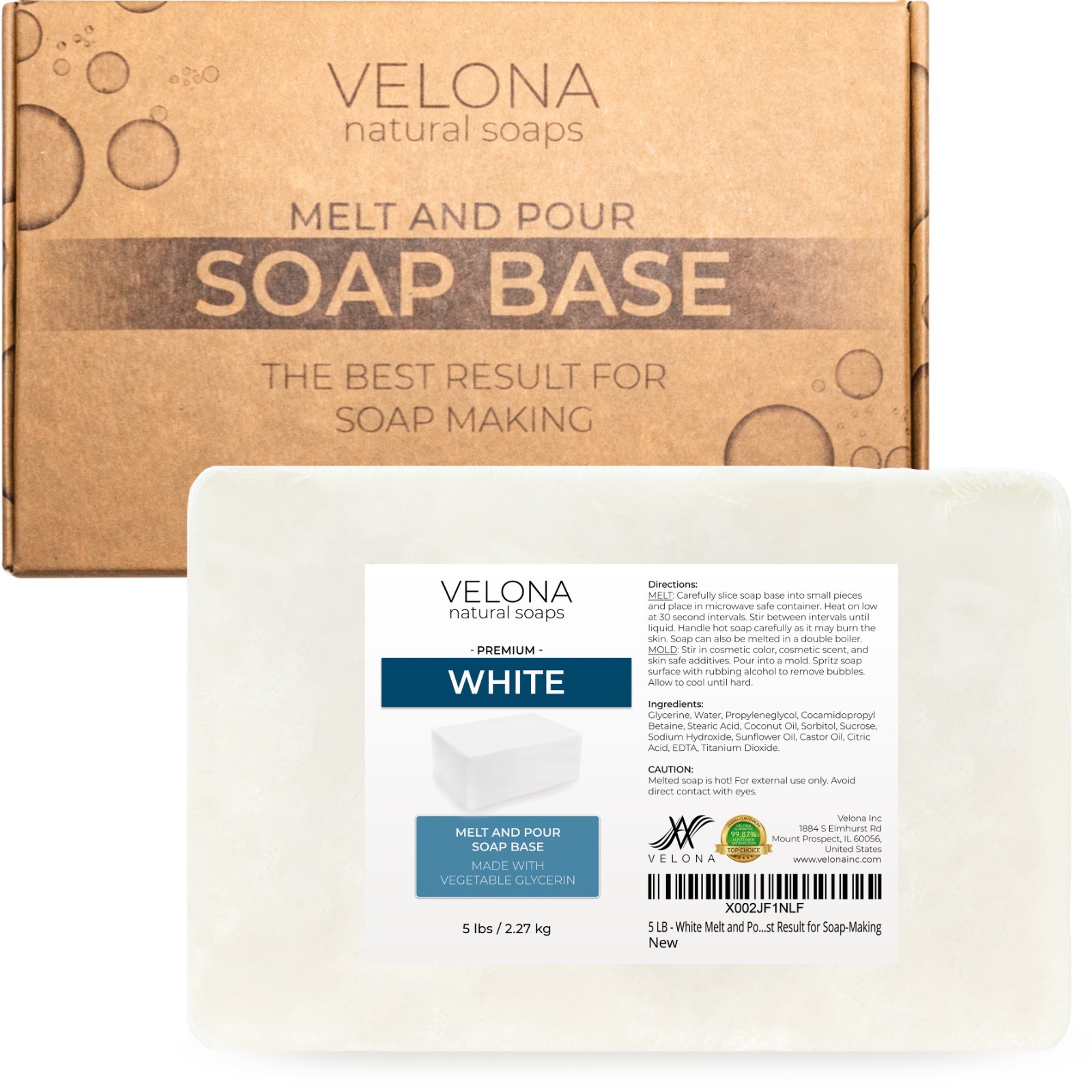 2, 5, 10, 25 LB – White Melt and Pour Soap Base by Velona | SLS/SLES Free