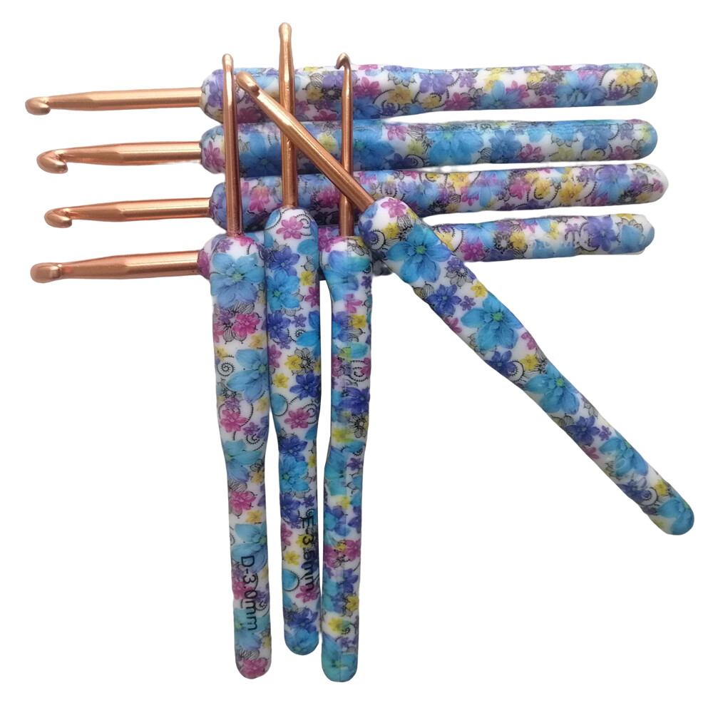 8Pcs Crochet Hooks Set Needles Crafts Sewing Knitting Hooks Tool TPR Grip Blue