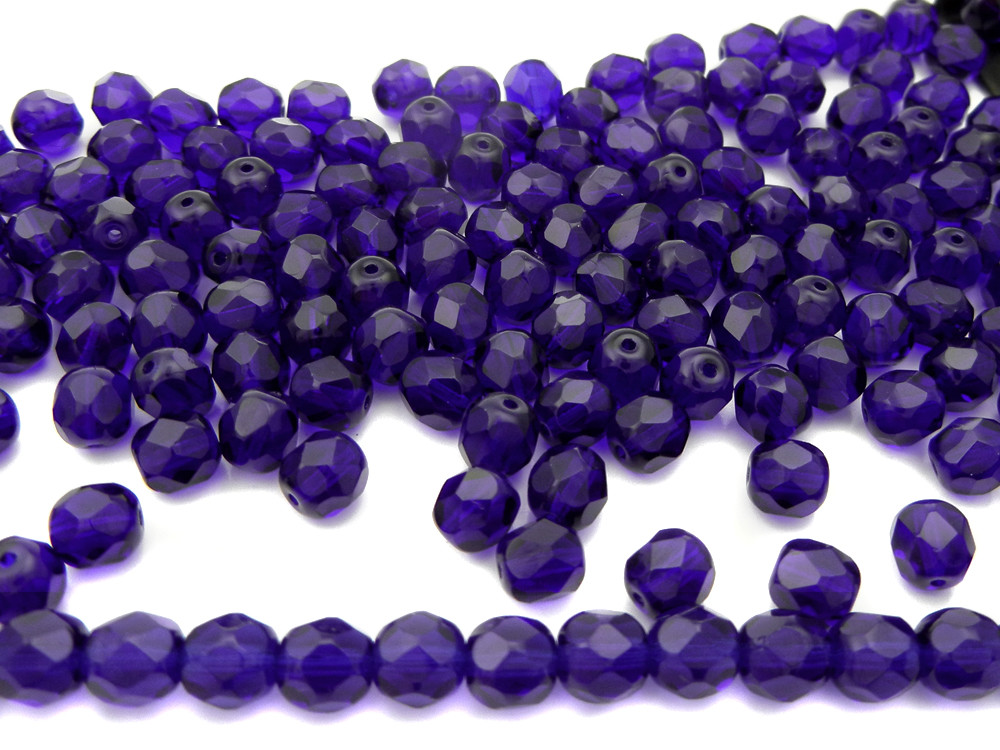Czech Fire Polished Round Faceted Glass Beads Cobalt Blue, 16″ strand, navy blue