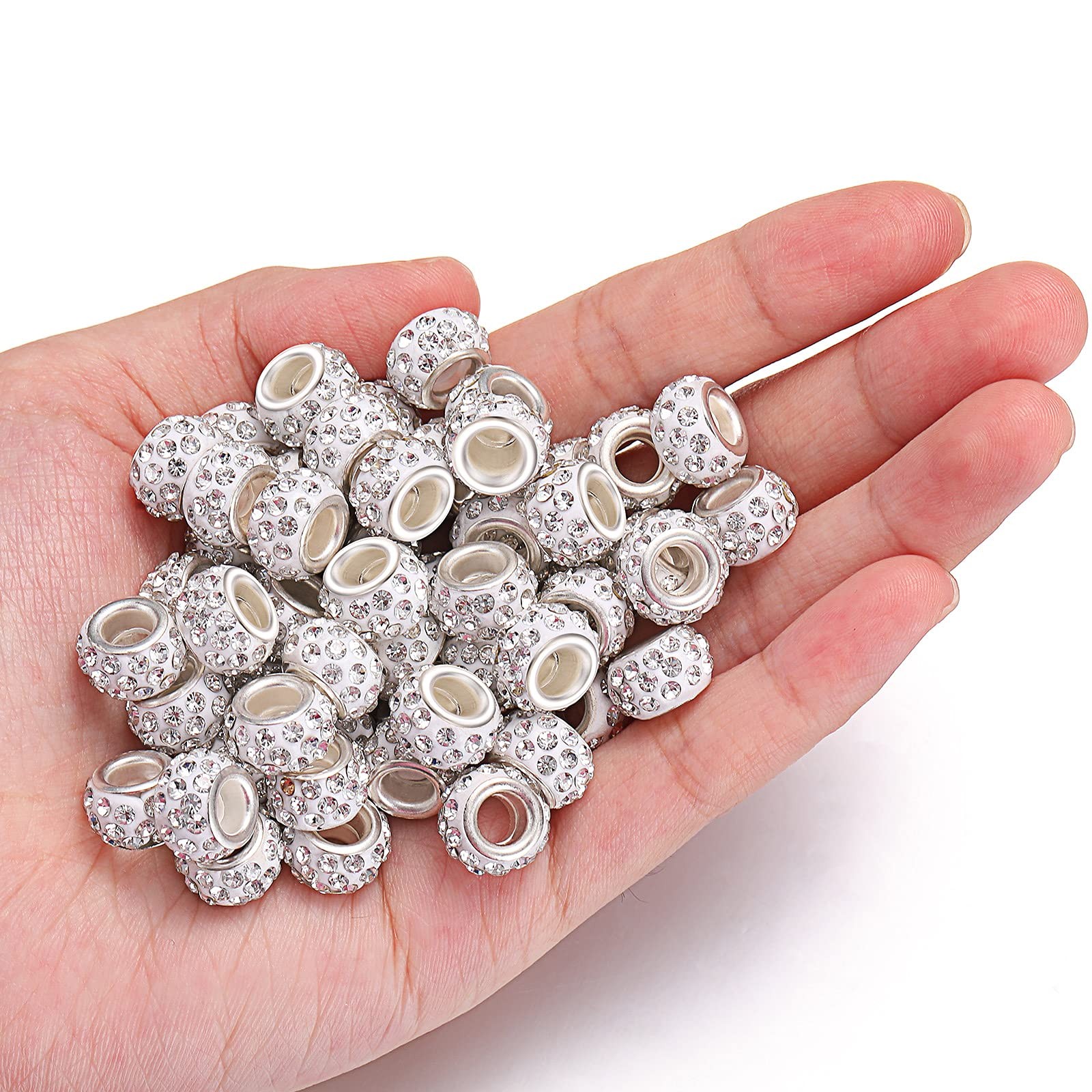 60 Pcs Rhinestone European Beads 12 mm Large Hole Charm Spacer Bead Large Hole C