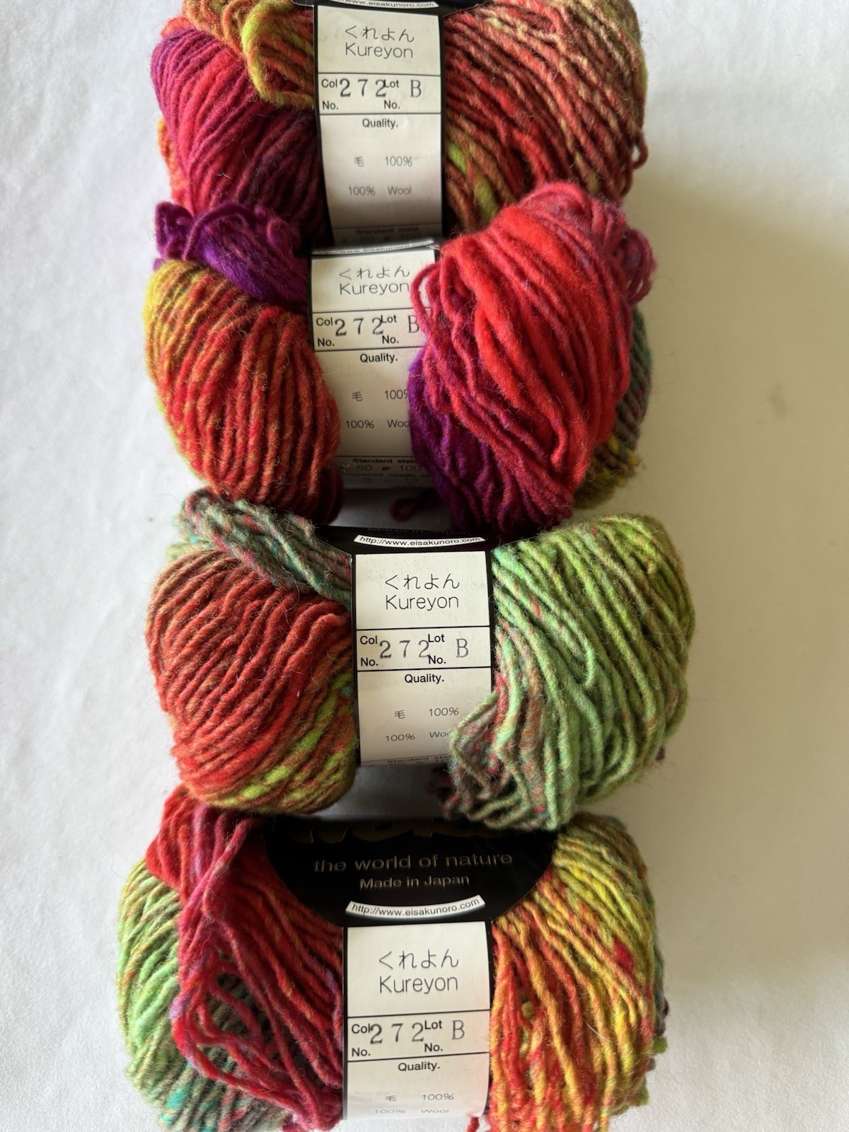 NORO KUREYON 4 Skeins Color 272 Lot B 100% Wool Bright Colors Pink Orange Green