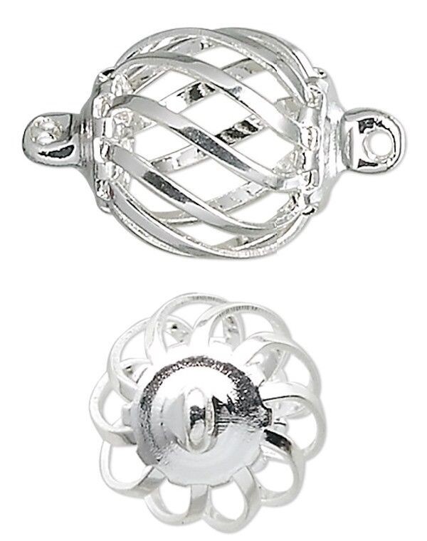 25 Silver Plated Steel & Brass 12x11mm Swirled Oval Cage Bead Connectors